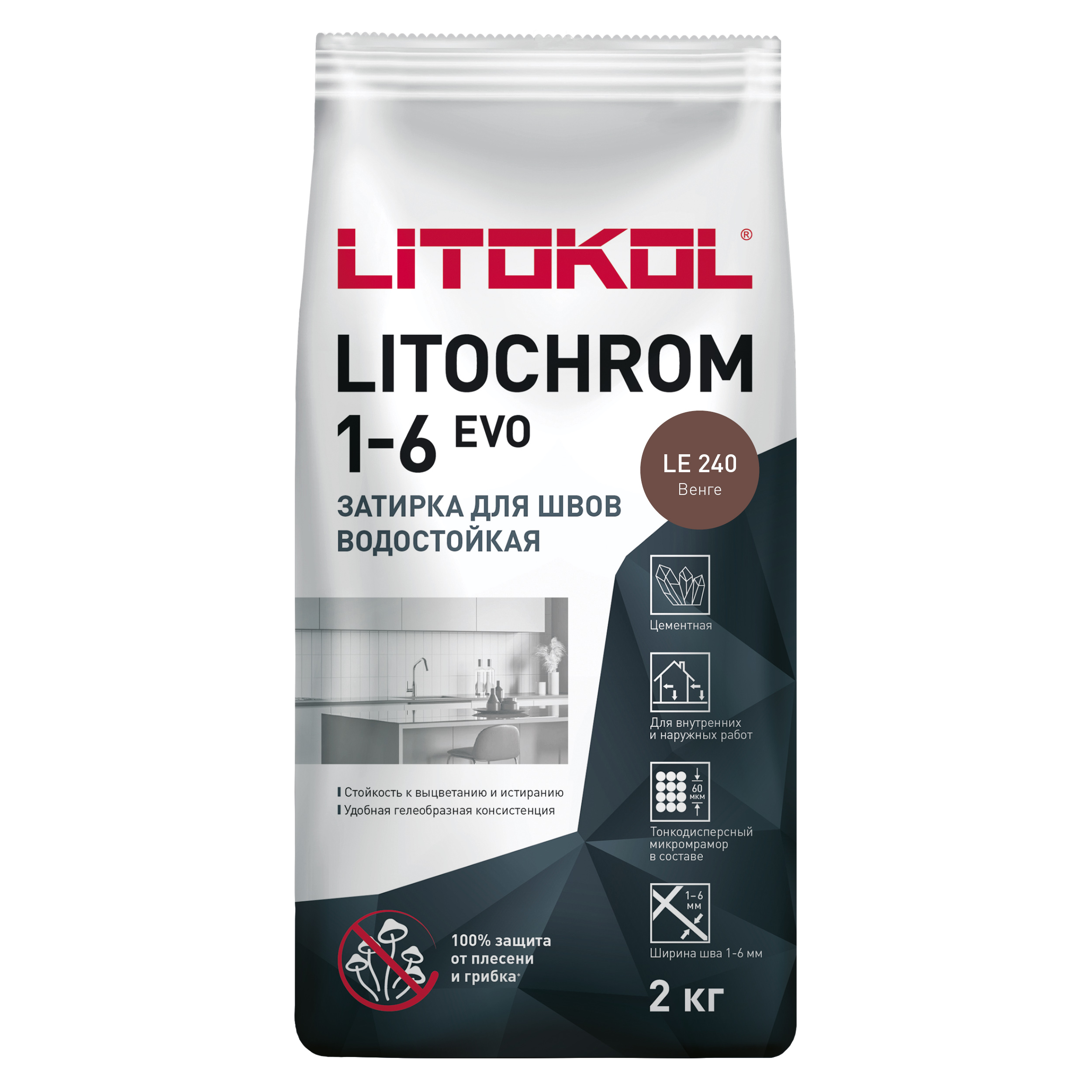 Изображение товара Затирка цементная LITOKOL LITOCHROM 1-6 EVO LE 240 венге 2 кг
