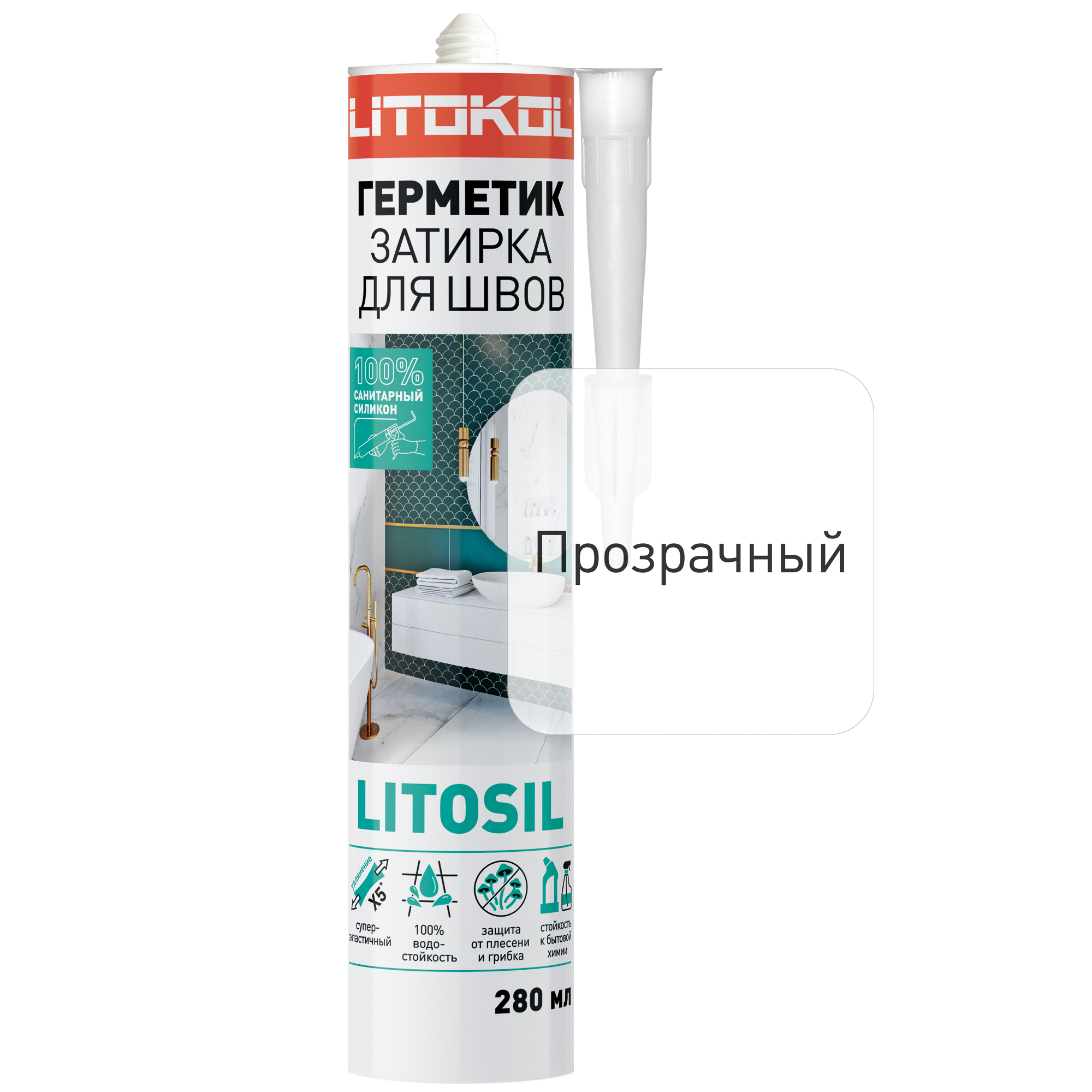 Изображение товара Герметик силиконовый санитарный LITOKOL прозрачный 280 мл