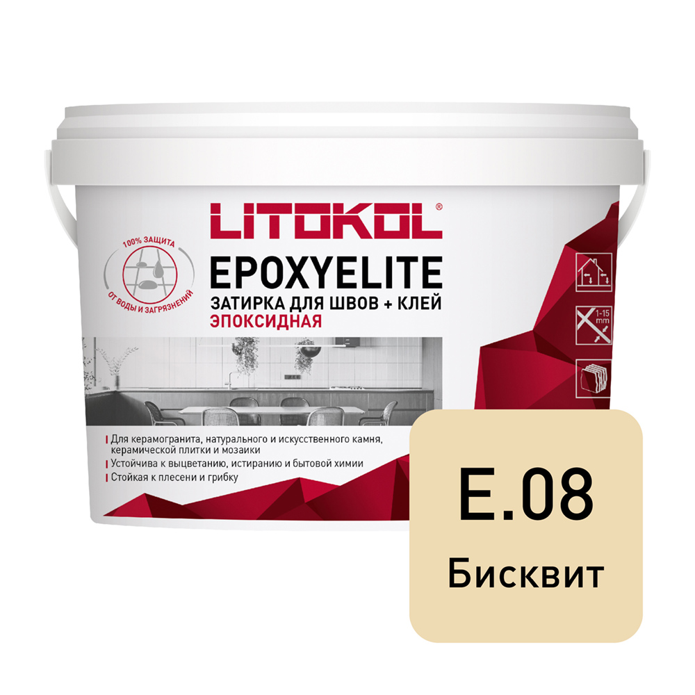 Изображение товара Затирка LITOKOL EpoxyElite E.08 Бисквит 1 кг. кислотостойкая для плитки и мозаики