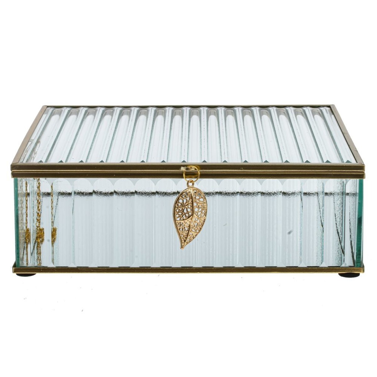 Изображение товара Элегантная стеклянная шкатулка с металлом 20х16х7 см для украшений и аксессуаров