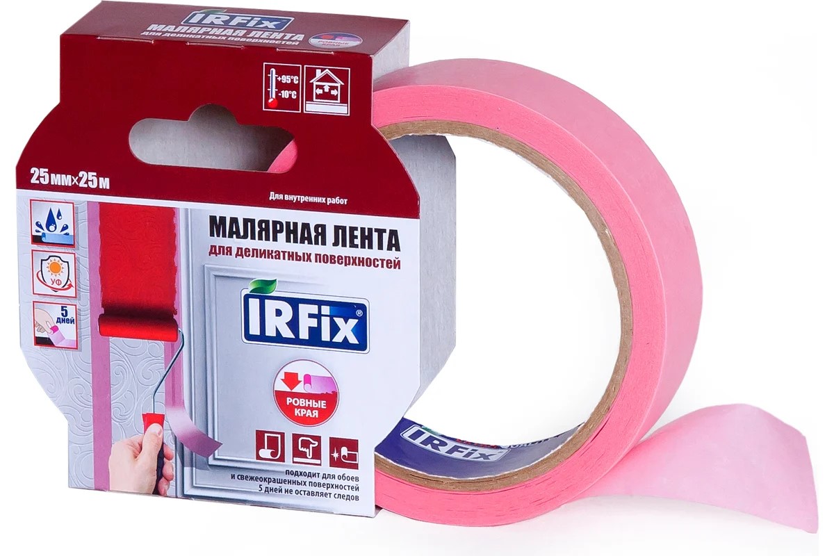 Изображение товара Малярная лента IRFIX EXTRA для деликатных поверхностей 25мм х 25м розовая