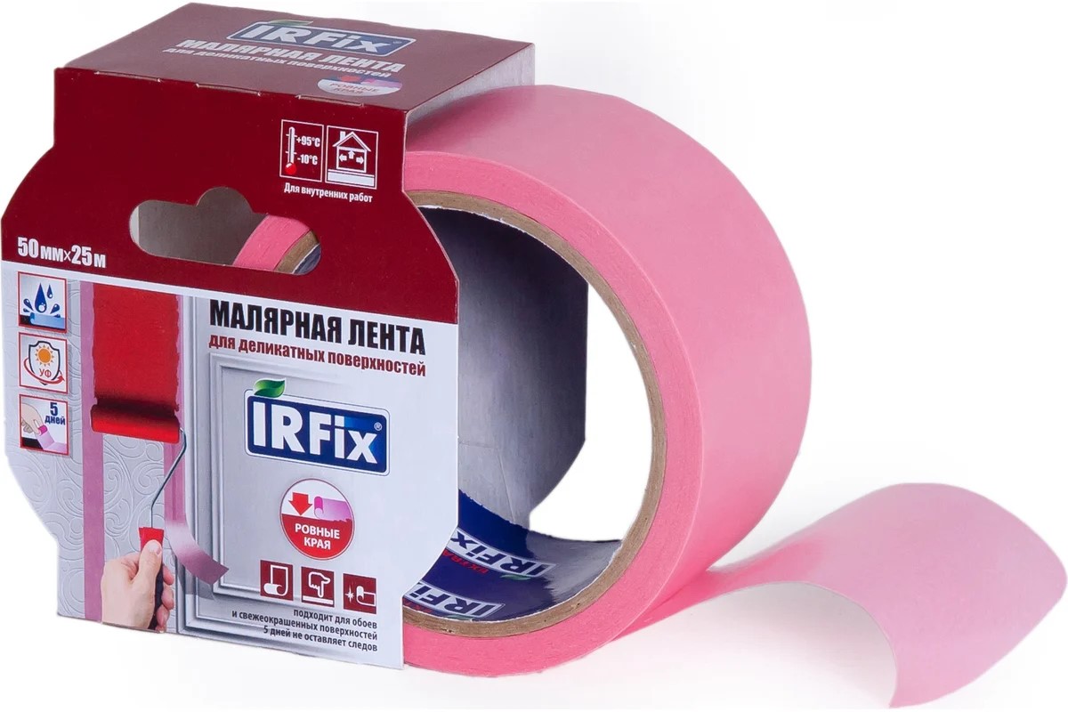Изображение товара Малярная лента IRFIX EXTRA для деликатных поверхностей 50мм х 25м розовая