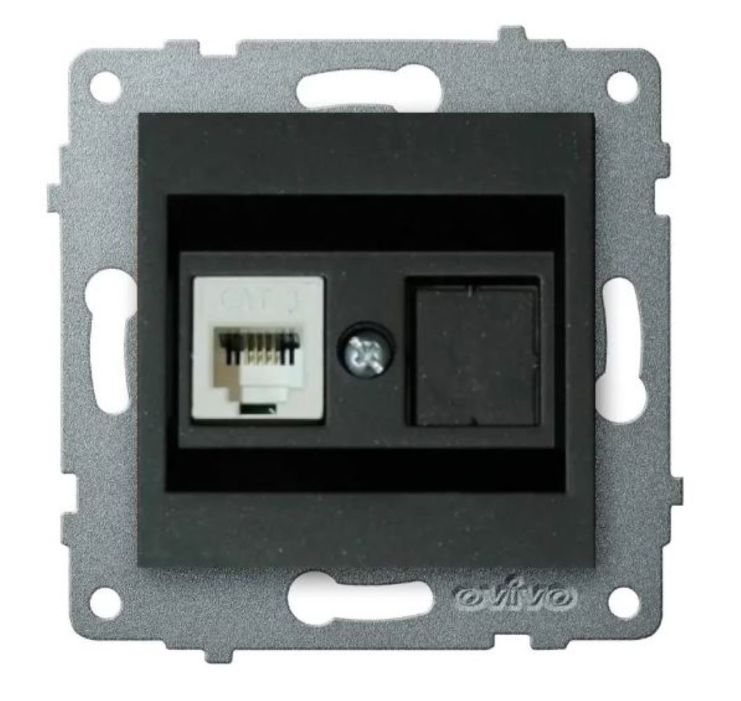 Изображение товара Розетка RJ-45 2 поста OVIVO черная с USB портом для Ethernet сети