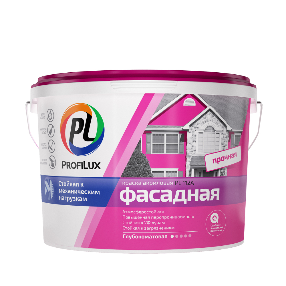Изображение товара Краска Profilux PL-112A фасадная влагостойкая, белая, 3 кг