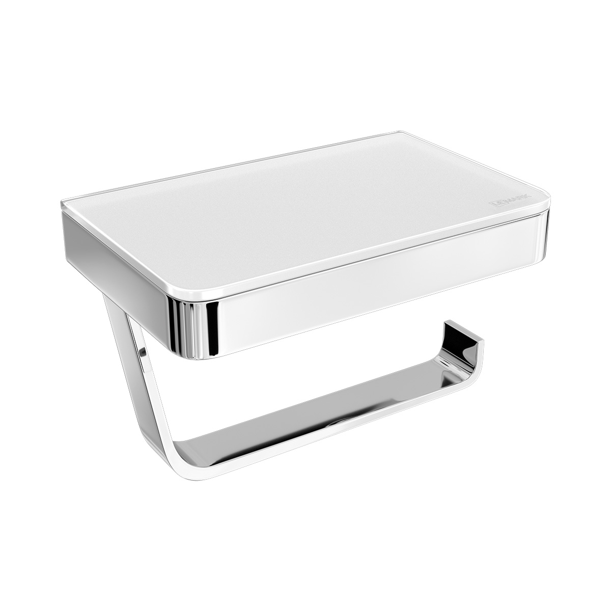Изображение товара Держатель для туалетной бумаги Lemark 9721028 GLASS LINE с полкой, хром/белое стекло