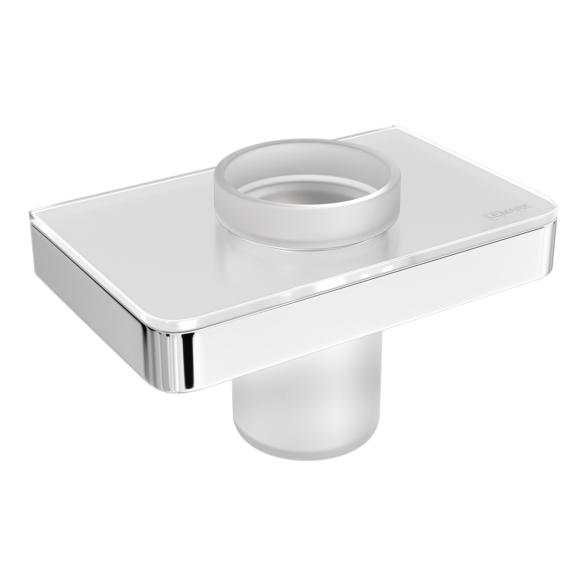 Изображение товара Стакан для зубных щёток Lemark 9731034 GLASS LINE с держателем, хром/белое стекло