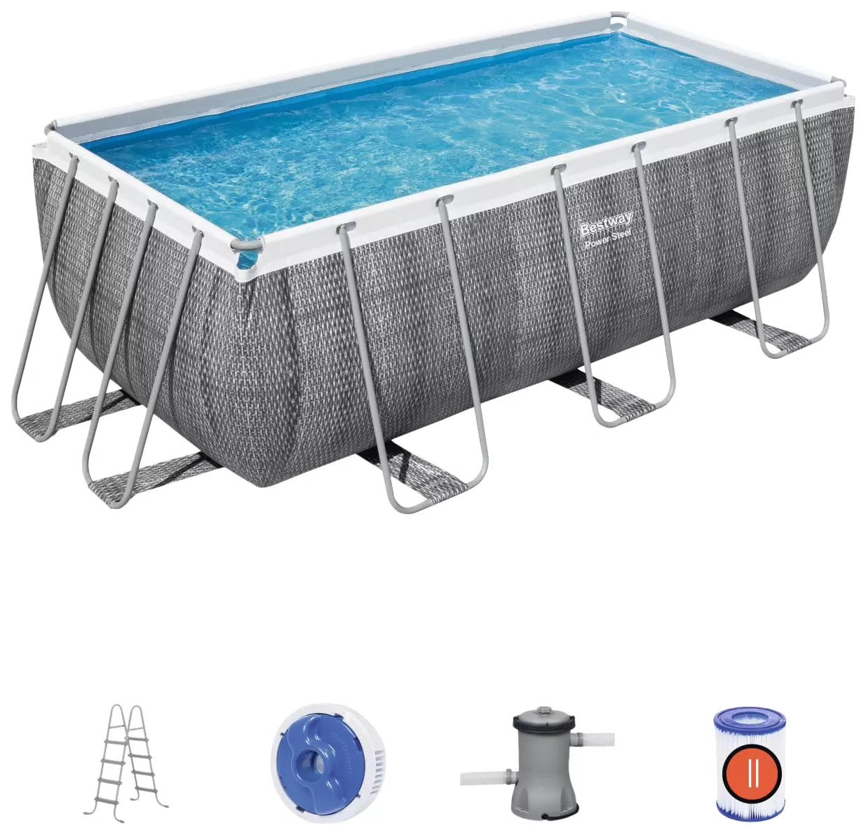 Изображение товара Каркасный прямоугольный бассейн Bestway Power Steel 412х201х122 см темно-серый