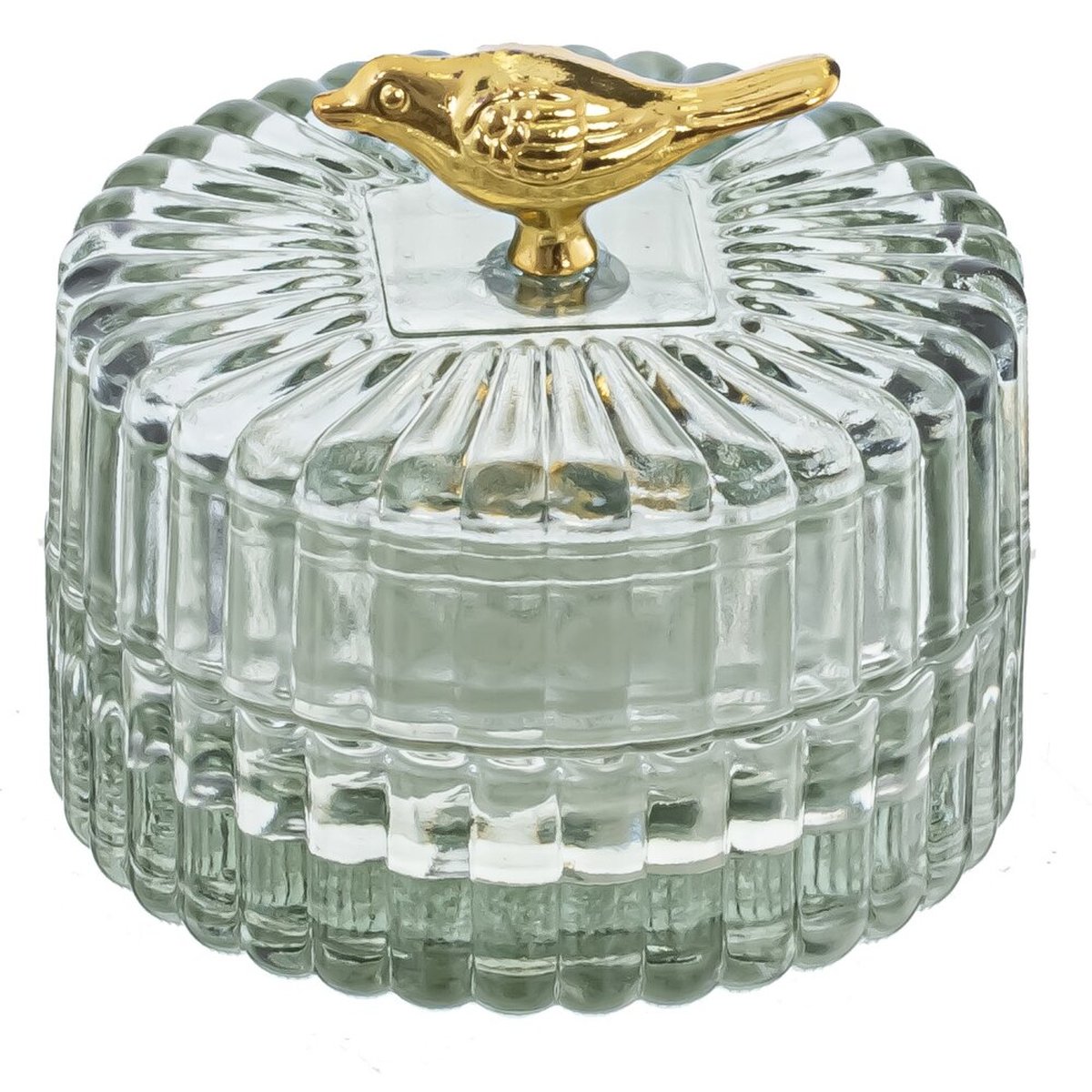 Изображение товара Стеклянная шкатулка с золотой фигуркой птицы 8x8x7 см для украшений