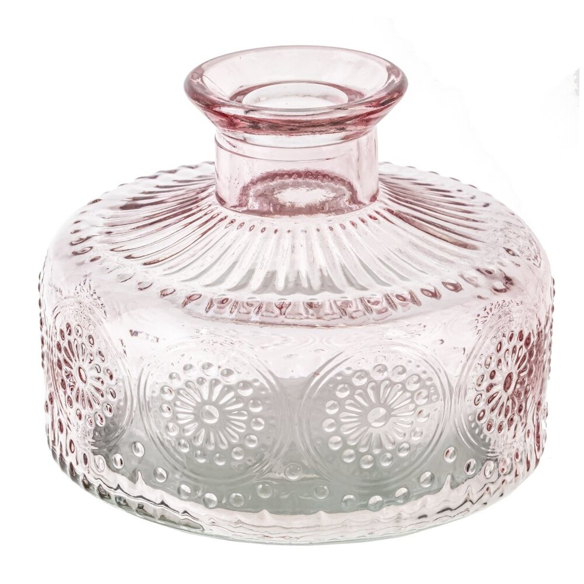 Изображение товара Стеклянная ваза объемом 195 мл с рельефным узором, розовая