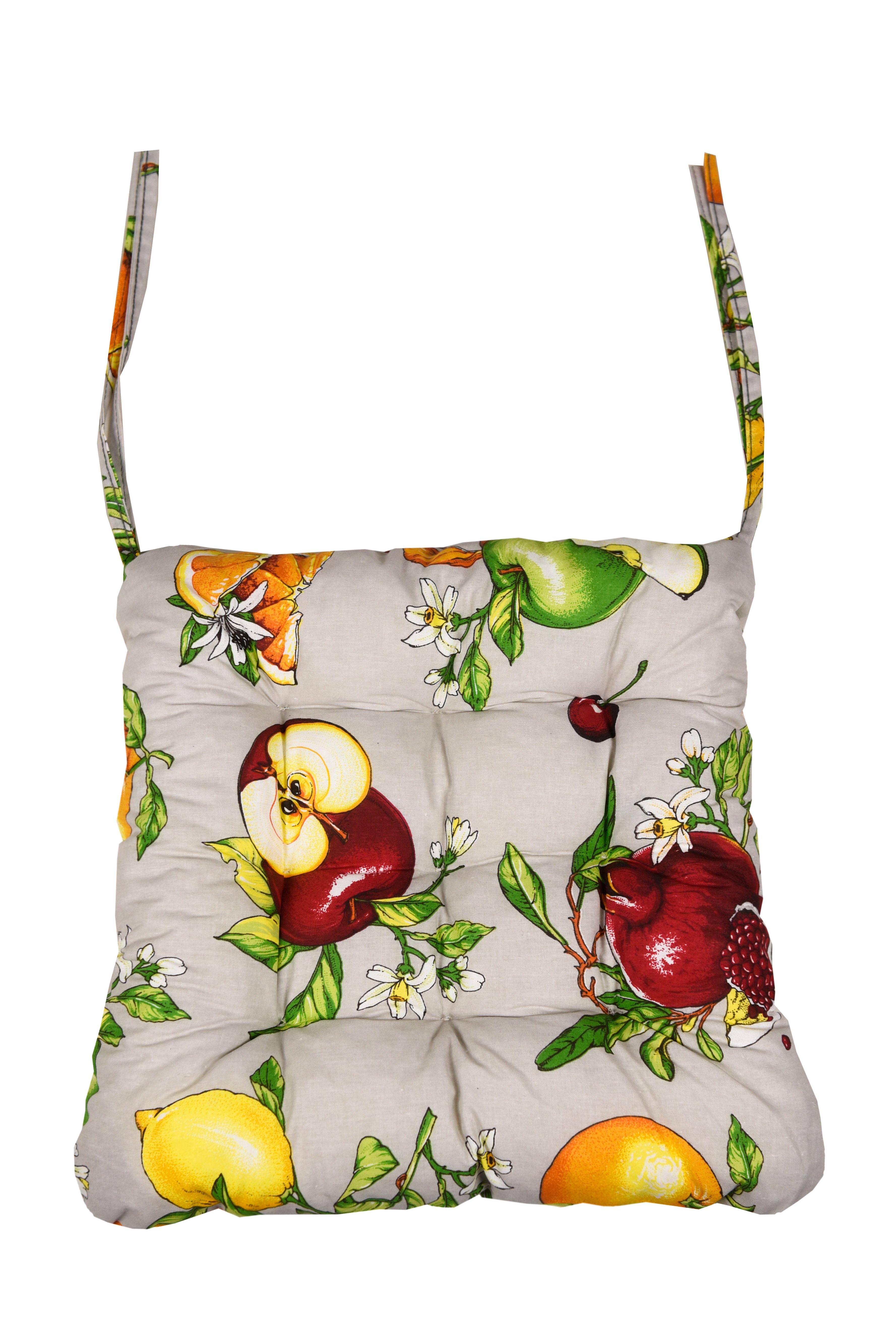 Изображение товара Сидушка 40х38х5 ФРУКТЫ на завязках , серый