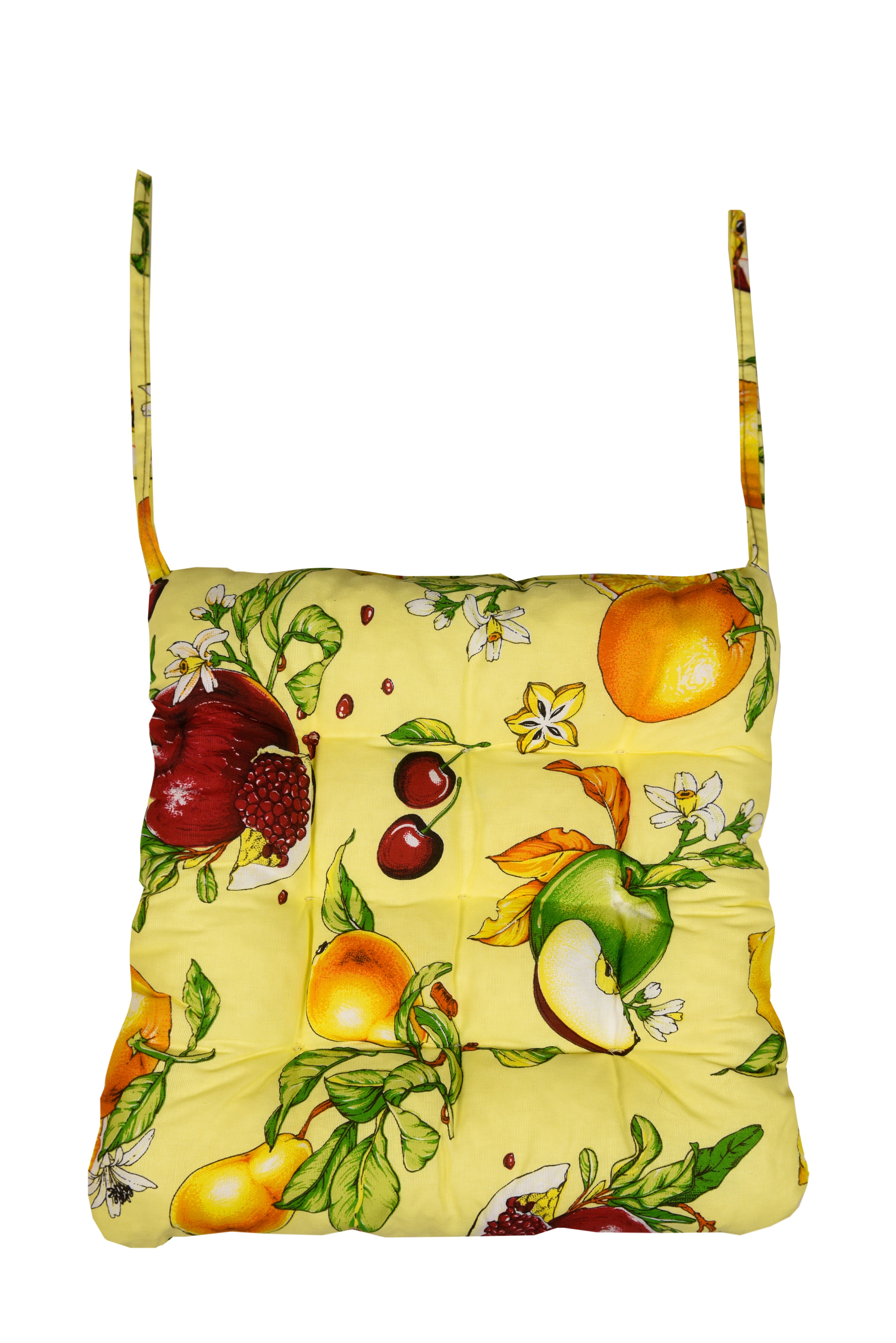Изображение товара Сидушка 40х38х5 ФРУКТЫ на завязках, желтый