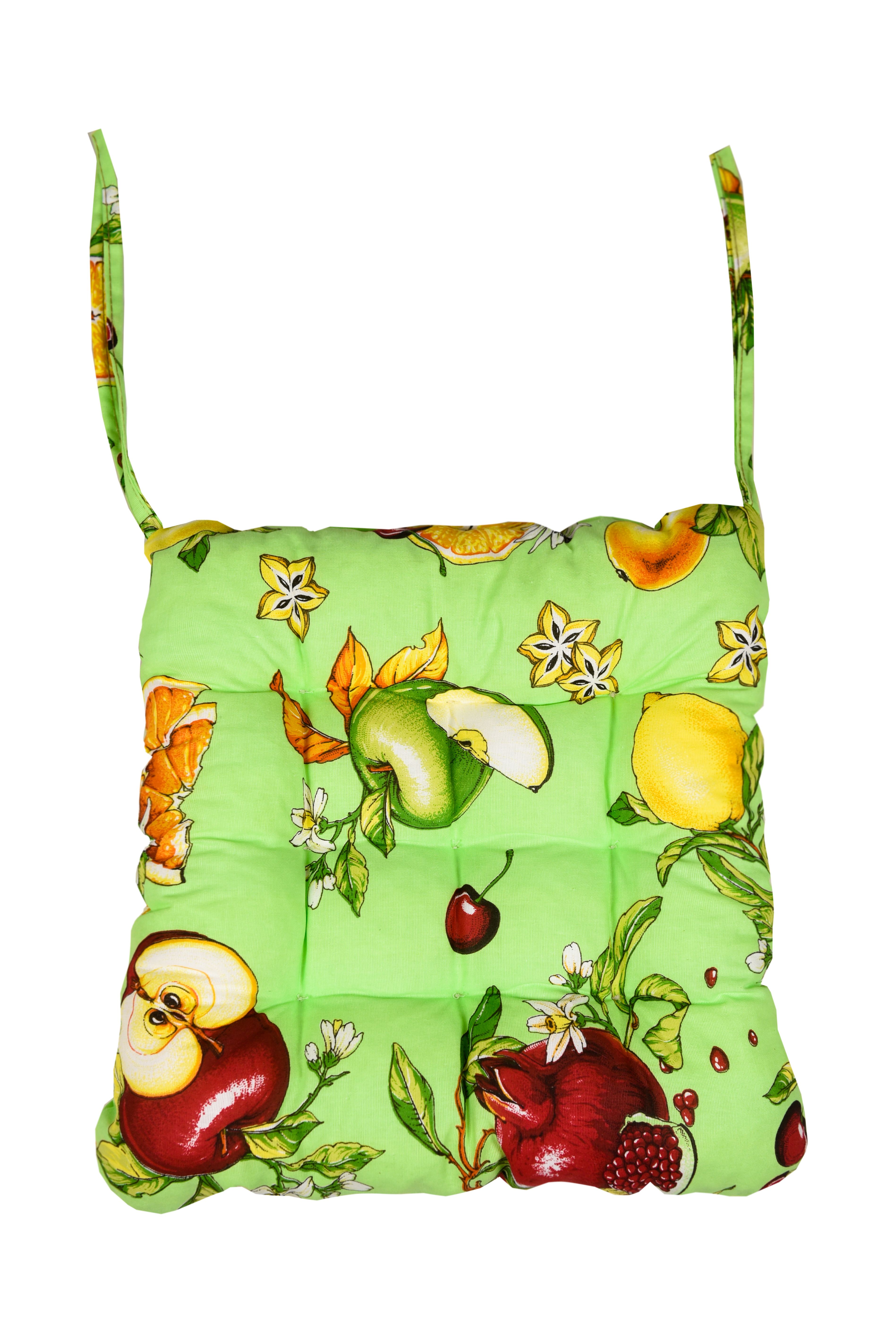 Изображение товара Сидушка 40х38х5 ФРУКТЫ на завязках зеленая для стула