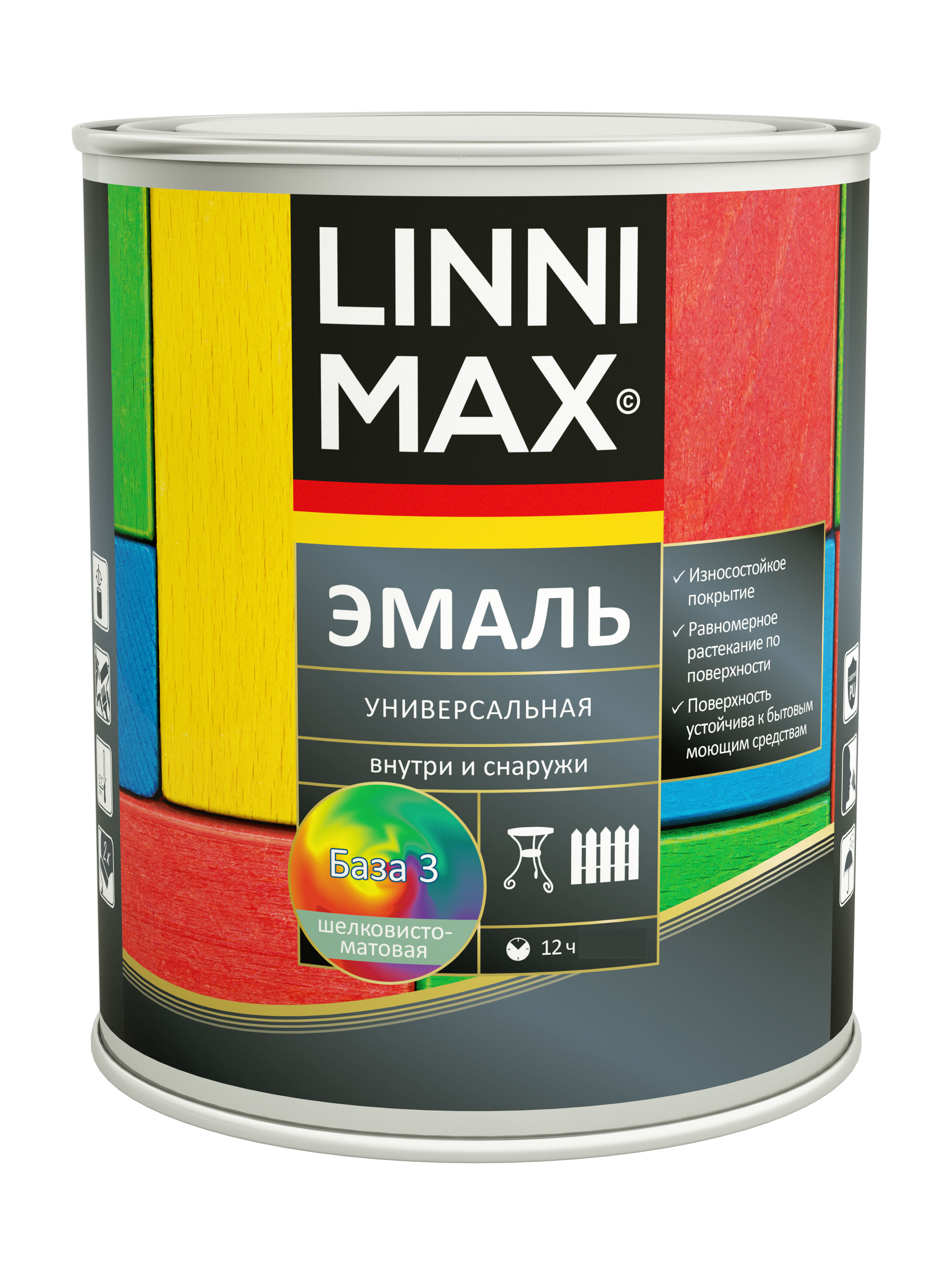 Изображение товара Эмаль алкидная универсальная LINNIMAX шелковисто-матовая База 3 2,3 л