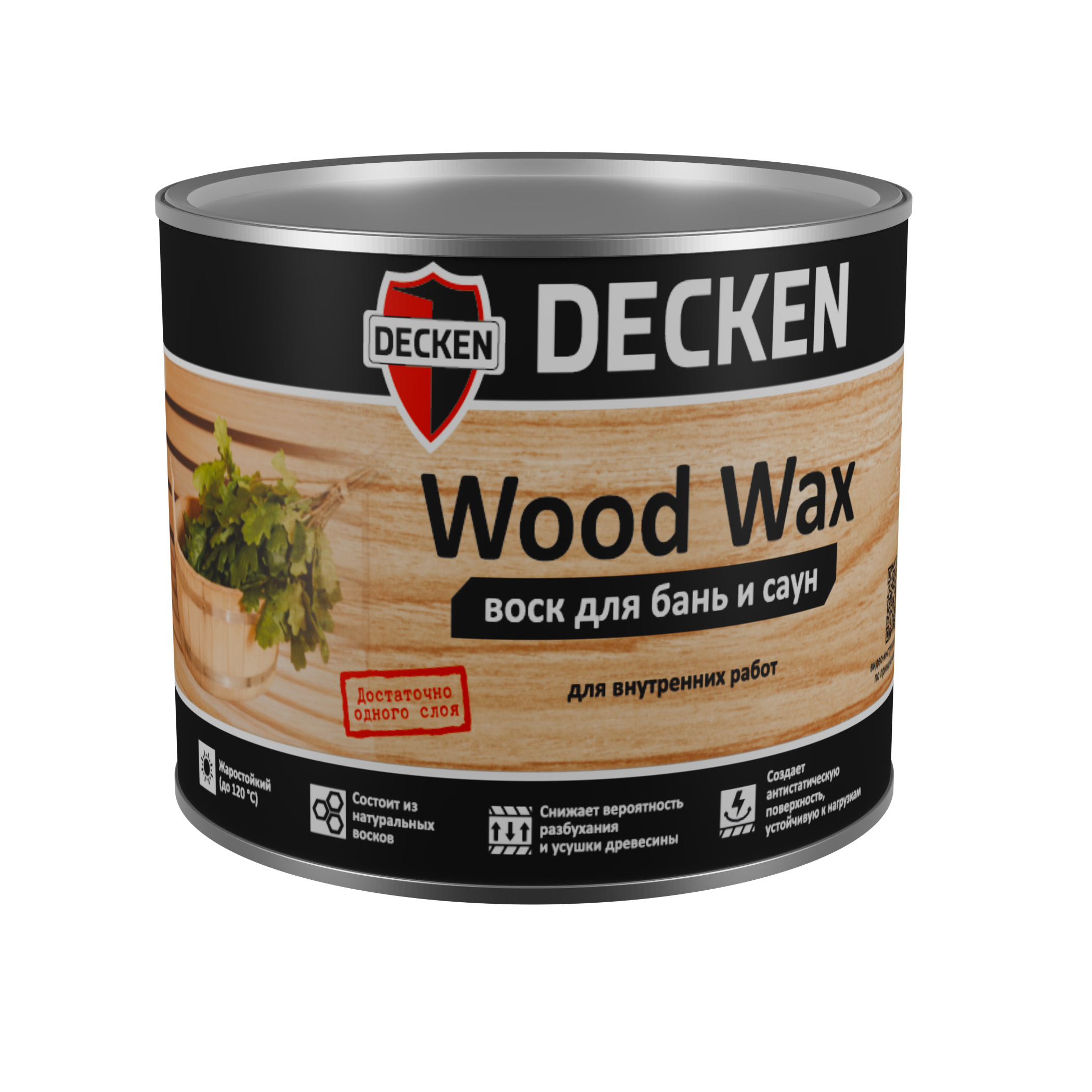 Изображение товара Термостойкий бесцветный воск для бань и саун DECKEN Wood Wax 0,5л натуральное покрытие