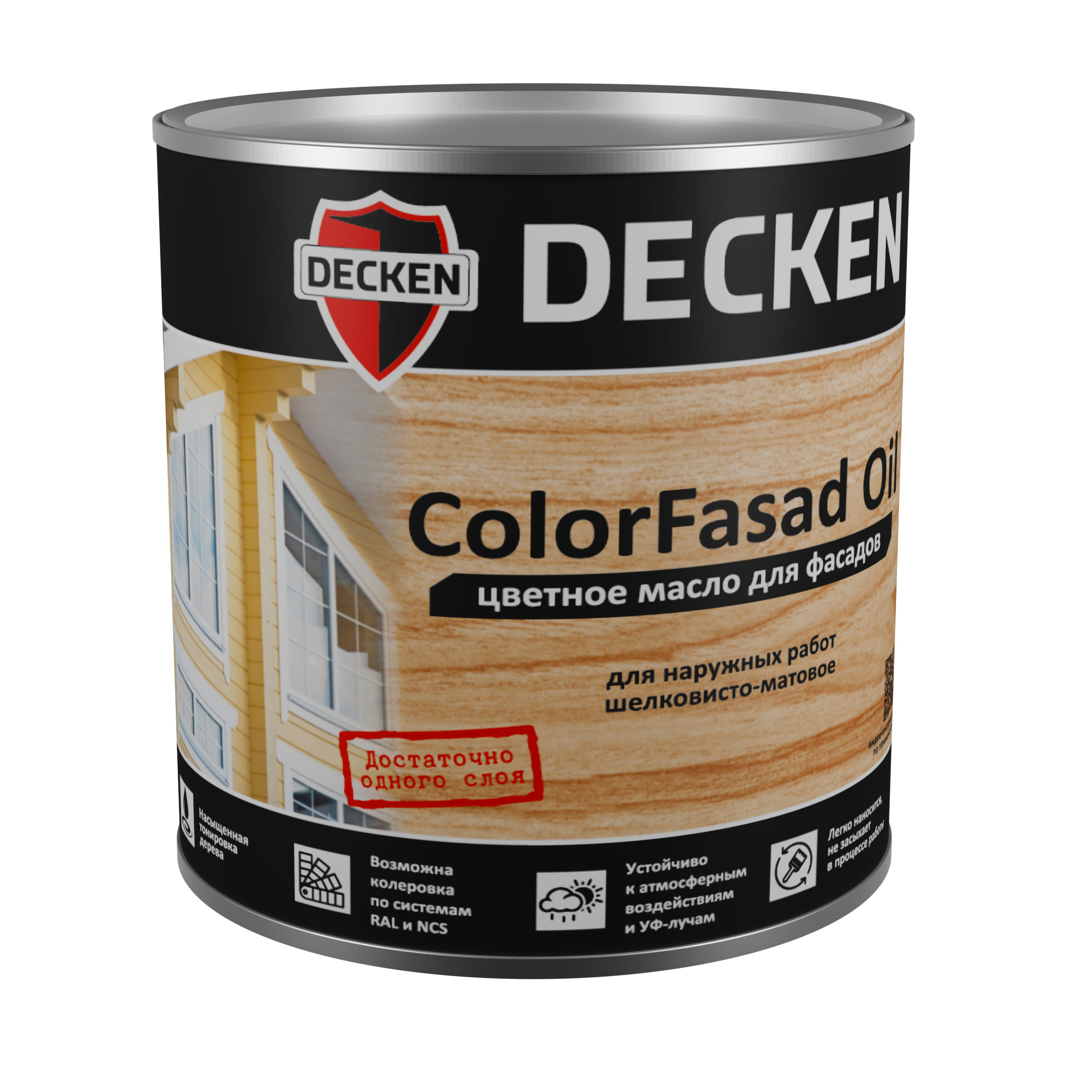 Изображение товара Масло для фасадов DECKEN ColorFasad Oil укрывное белое 0,75л для наружных деревянных поверхностей