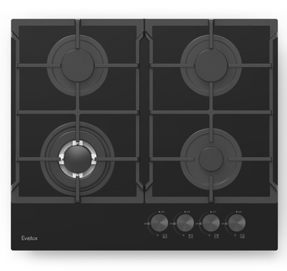 Изображение товара Варочная поверхность газовая EVELUX HEG 675 BG черная 60 см 4 конфорки