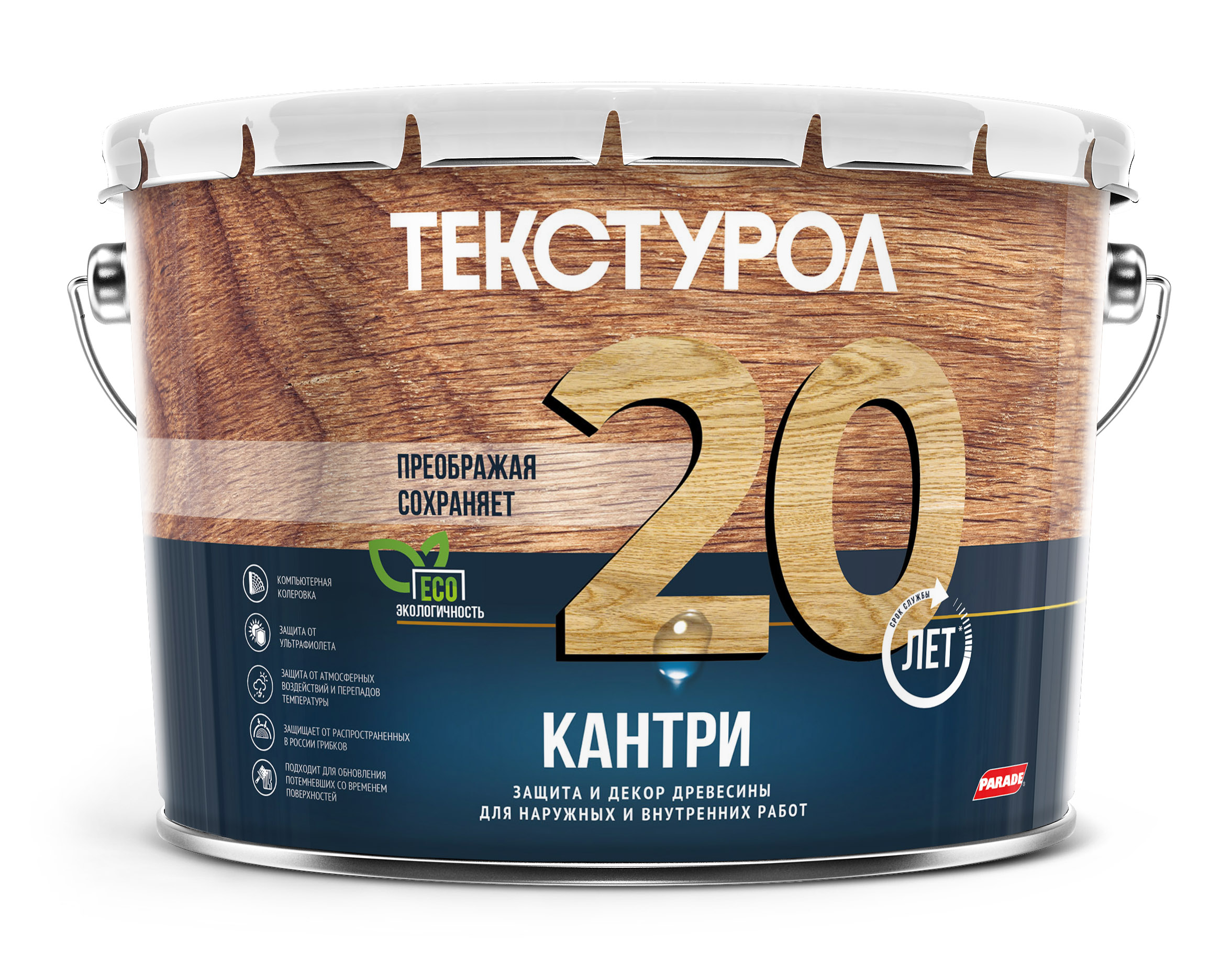 Изображение товара Текстурол КАНТРИ база А Белый 9л водно-дисперсионная краска для дерева