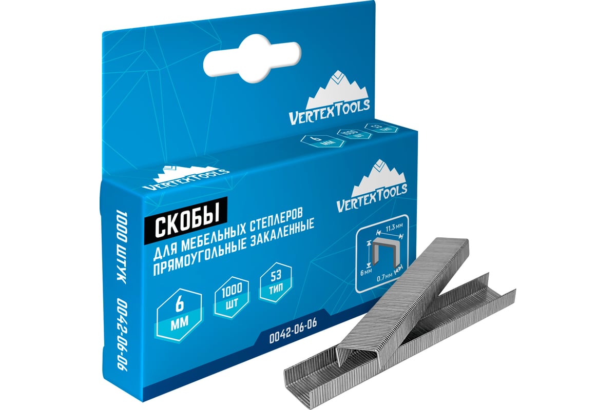 Изображение товара Скобы для мебельных степлеров vertextools 6 мм 0042-06-06