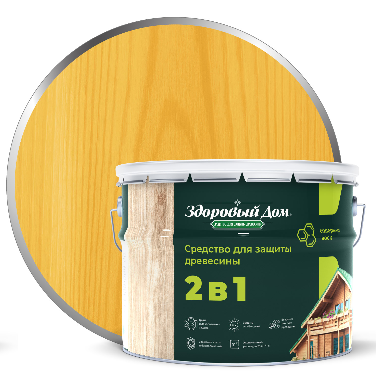 Изображение товара Антисептик для древесины Здоровый Дом 2в1 Сосна 9л - защита и декоративное покрытие