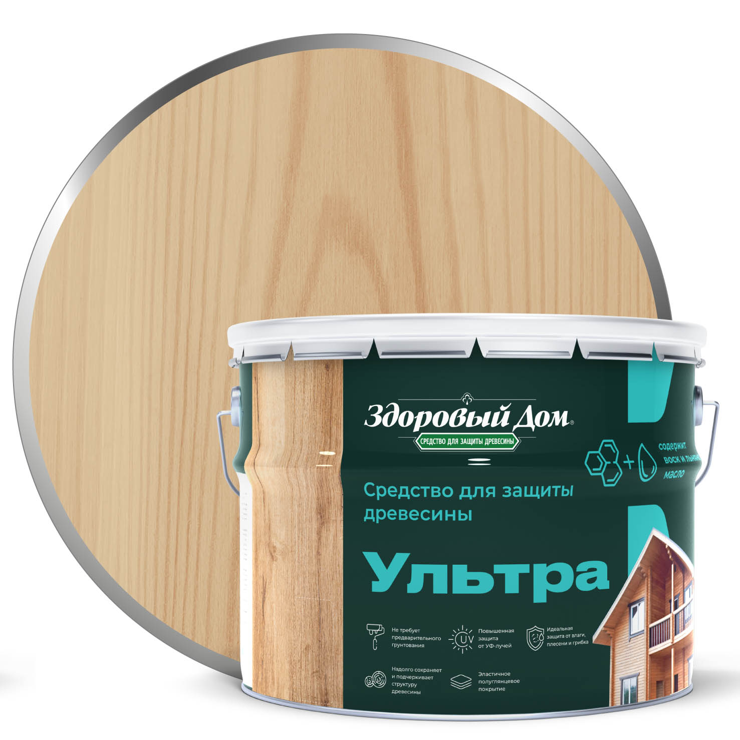 Изображение товара Антисептик для дерева Здоровый Дом Ультра Бесцветный 9 литров