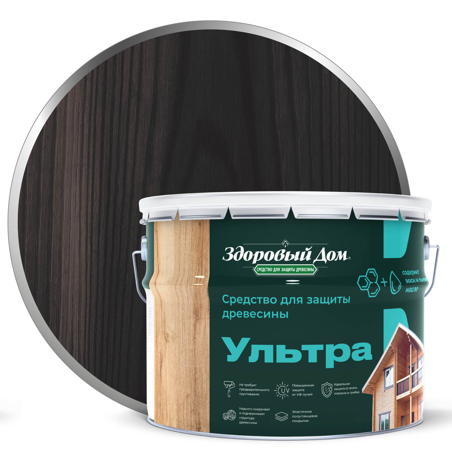Изображение товара Антисептик Здоровый Дом Ультра Палисандр 9л для защиты и декора древесины