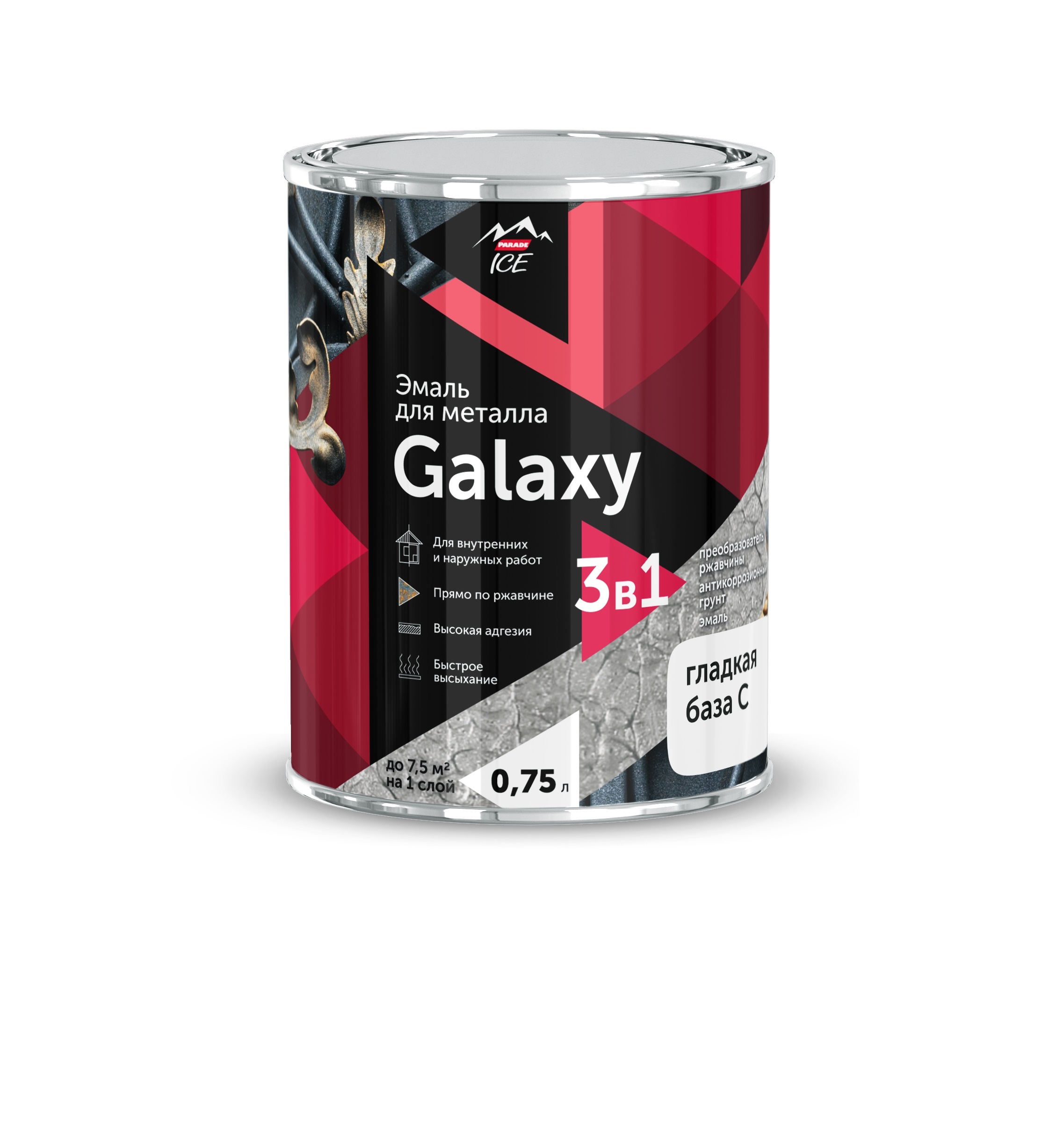 Изображение товара Эмаль по металлу Parade Galaxy База C 0,75л для металлоконструкций и деревянных поверхностей
