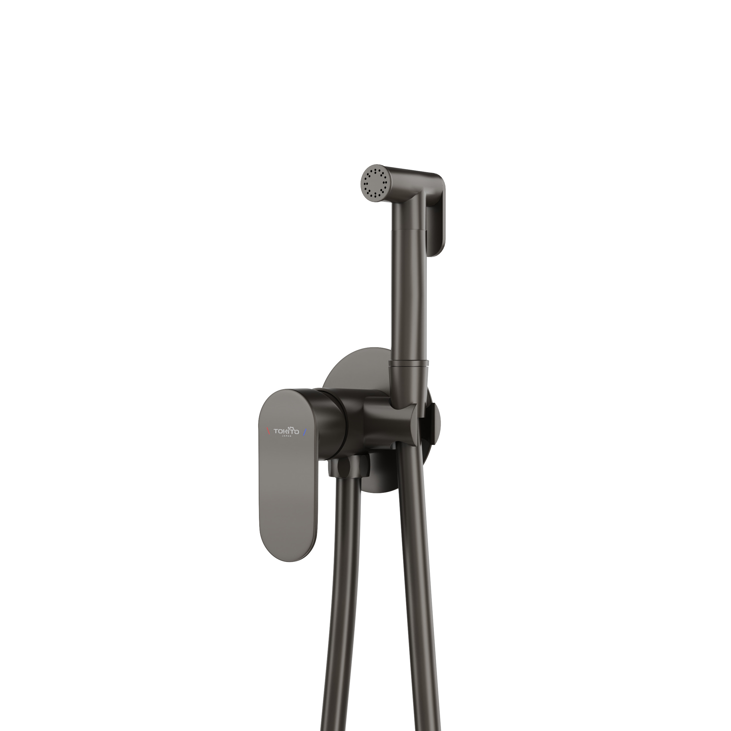 Изображение товара Встраиваемый смеситель с гигиеническим душем Tokito TOK-FUR-1016GM настенный вороненая сталь
