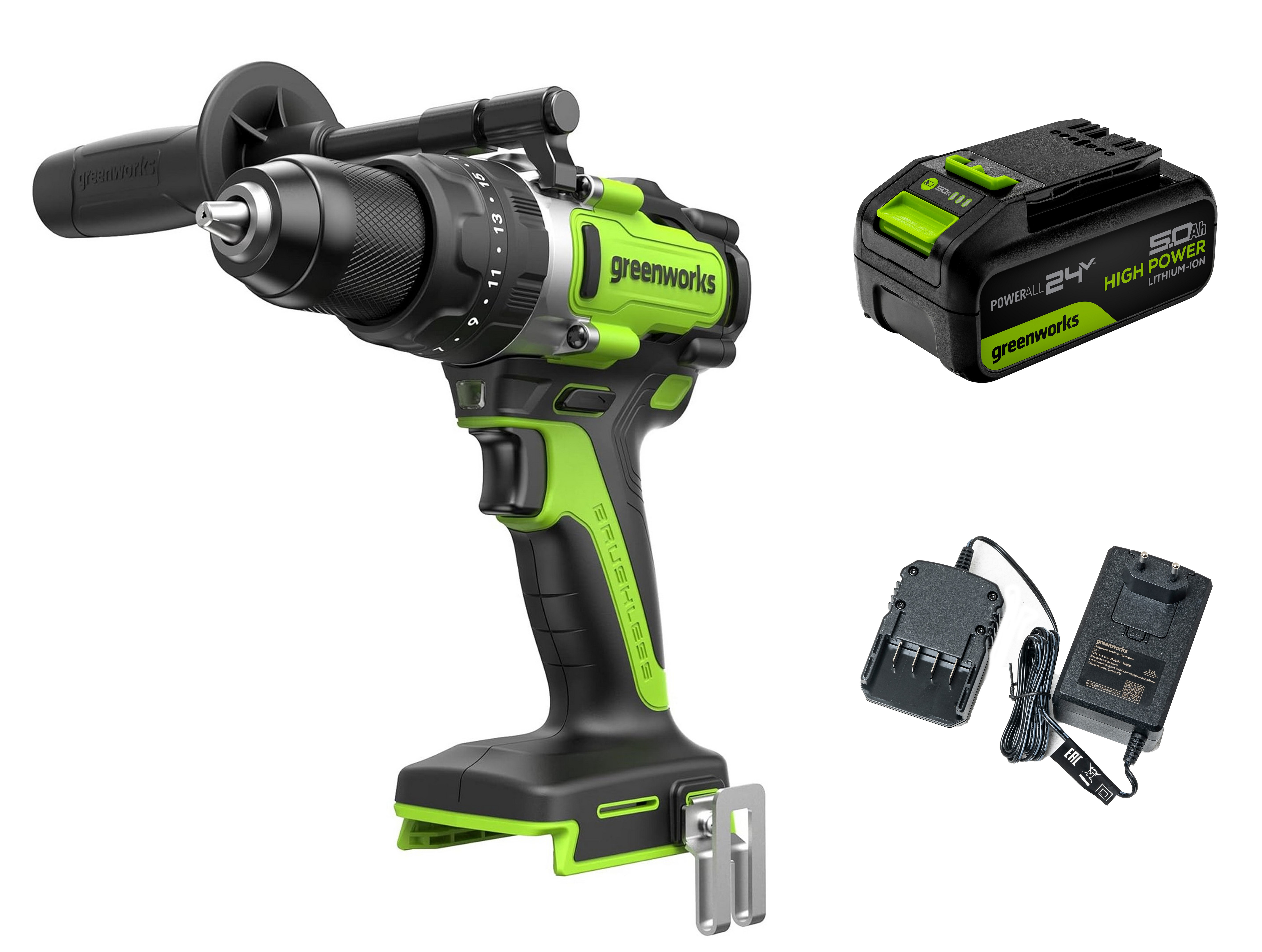 Изображение товара Аккумуляторная дрель-шуруповерт Greenworks GD24DD140 24V с бесщеточным двигателем