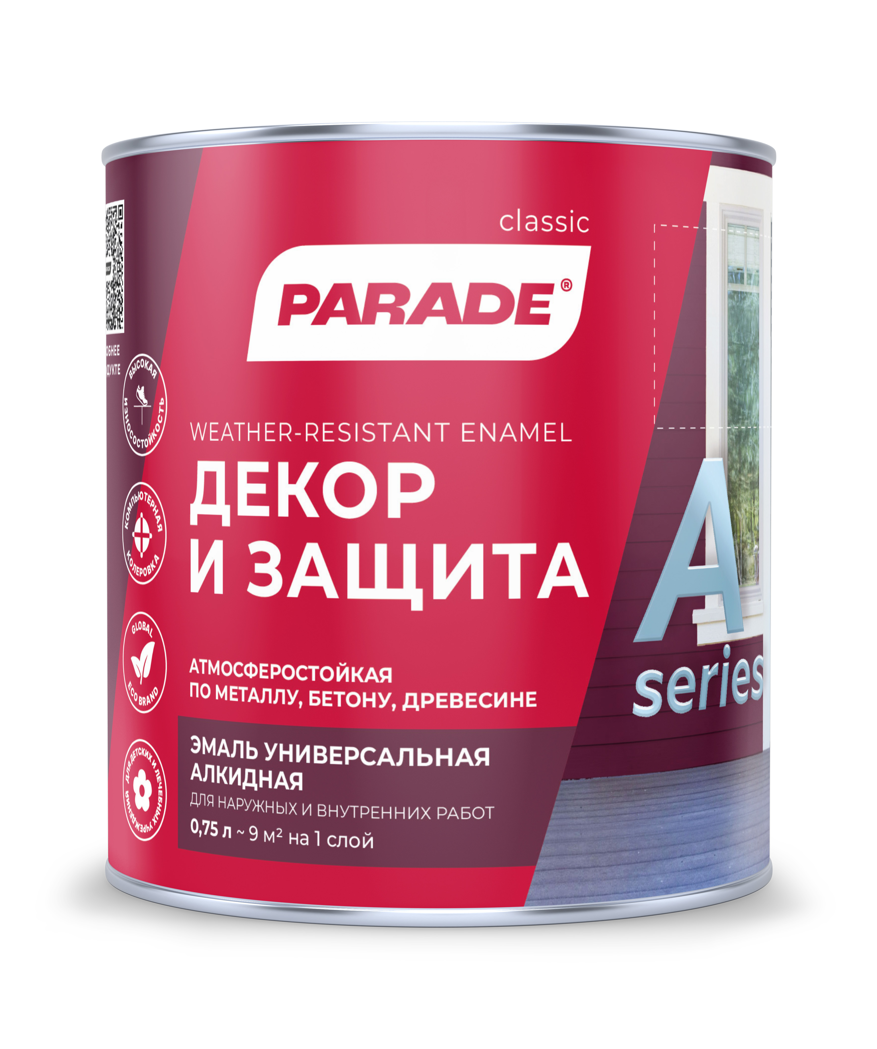 Изображение товара Эмаль PARADE А2 Декор & Защита база С полуматовая 0,75 л для внутренних и наружных работ