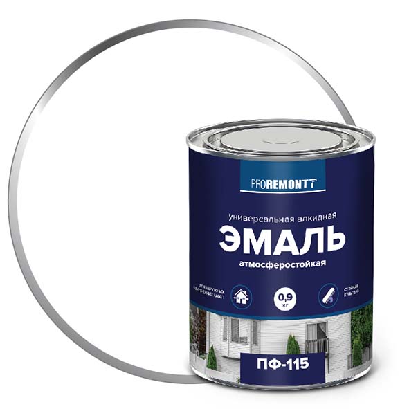 Изображение товара Эмаль ПФ-115 PROREMONTT белая глянцевая 0,9 кг для металла и дерева