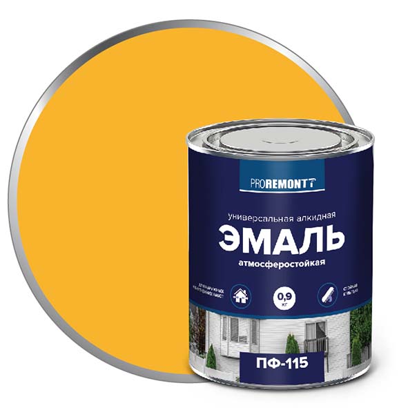 Изображение товара Эмаль ПФ-115 PROREMONTT Жёлтый 0,9 кг