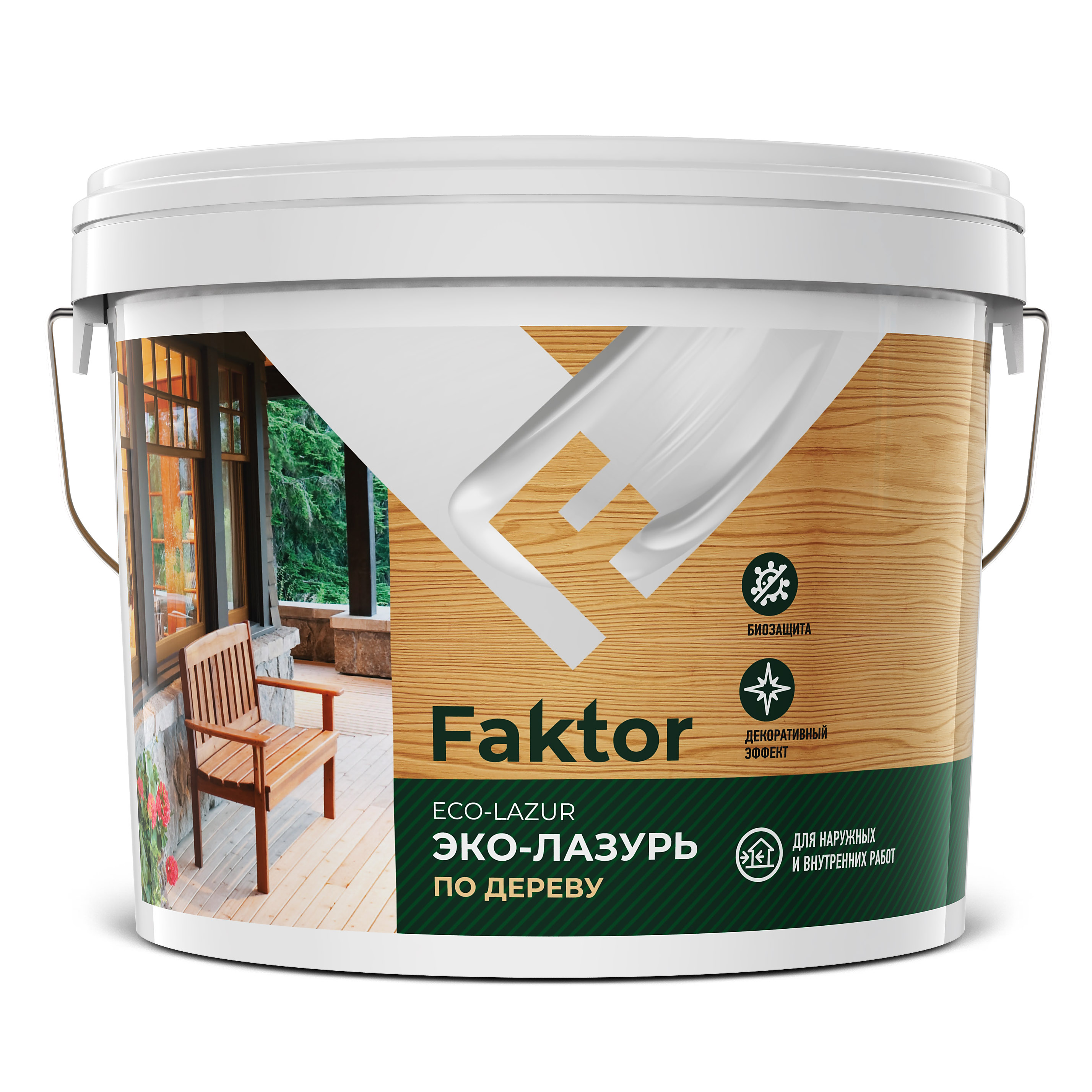 Изображение товара Эко-лазурь FAKTOR для древесины дуб 9 кг защитное и декоративное покрытие