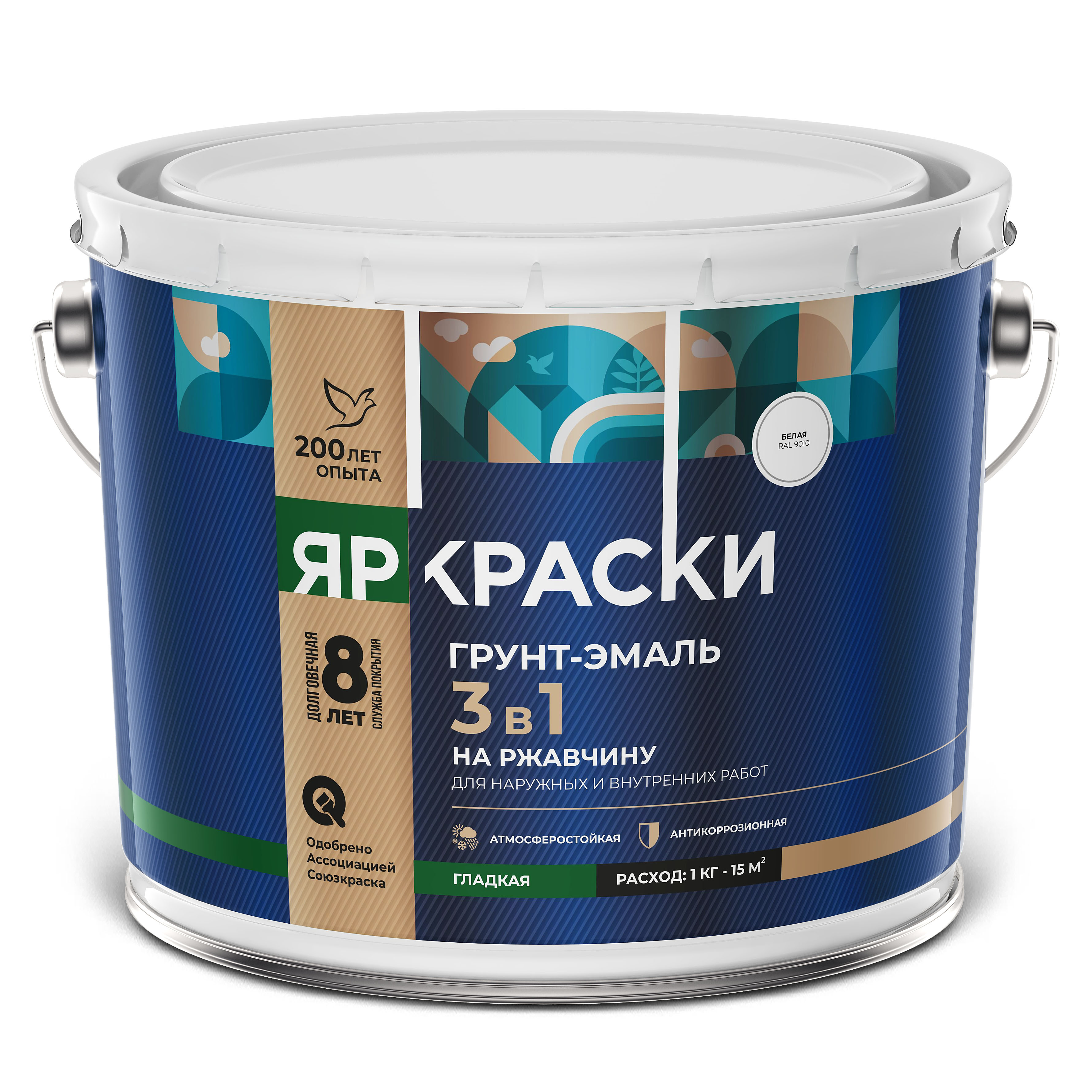 Изображение товара Грунт-эмаль ЯРКРАСКИ на ржавчину 3 в 1 RAL 9010, 10 кг для металла
