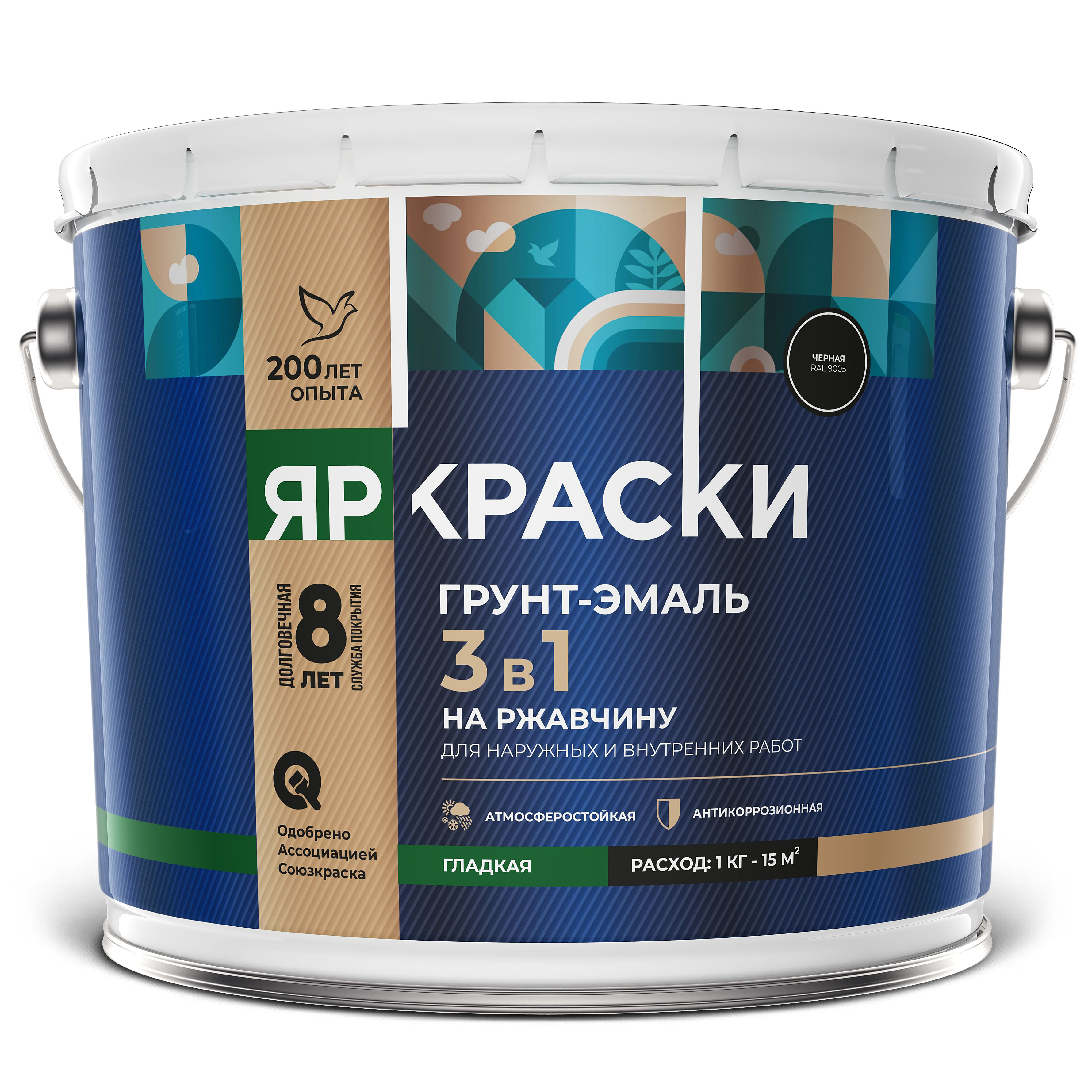 Изображение товара Грунт-эмаль ЯРКРАСКИ на ржавчину 3 в 1 черная 10 кг