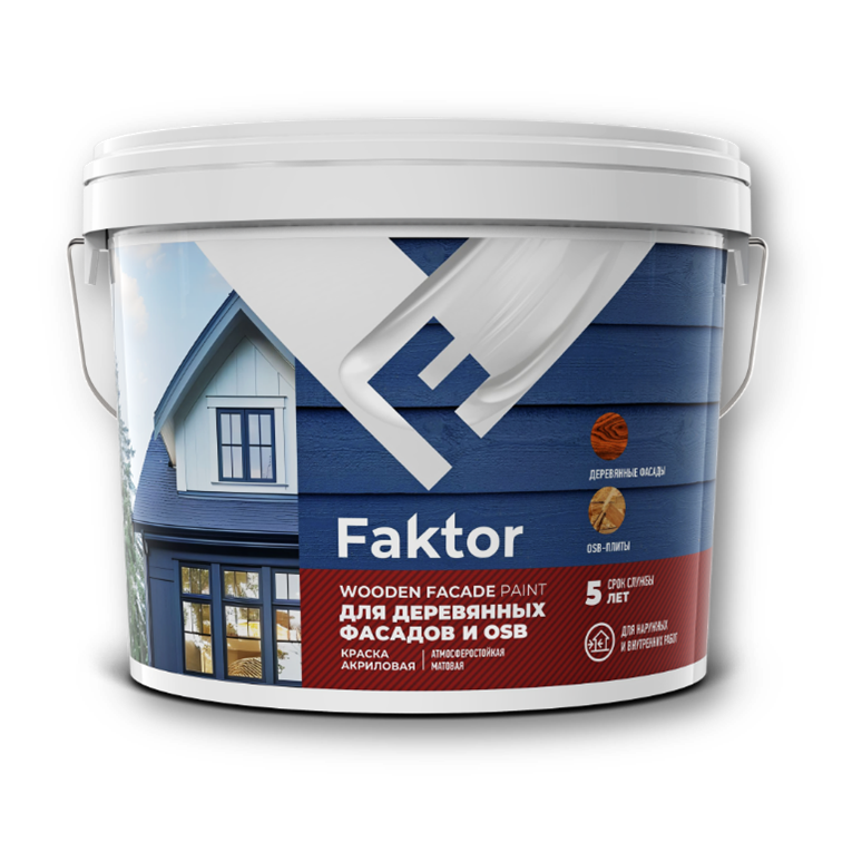 Изображение товара Краска FAKTOR для деревянных фасадов и OSB база С ведро 0,9 л
