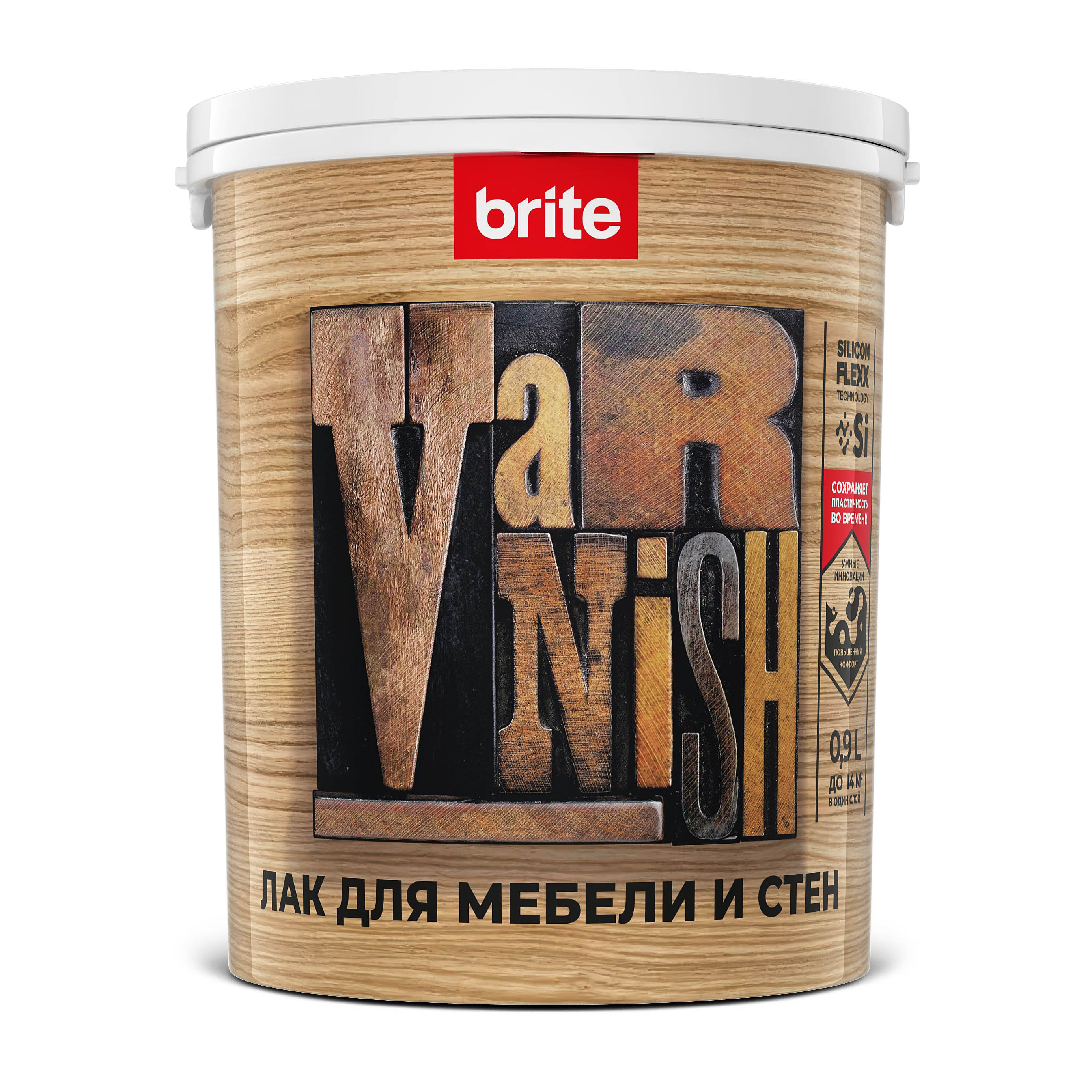Изображение товара Лак BRITE FLEXX для мебели и стен акриловый глянцевый,банка 0,8 л