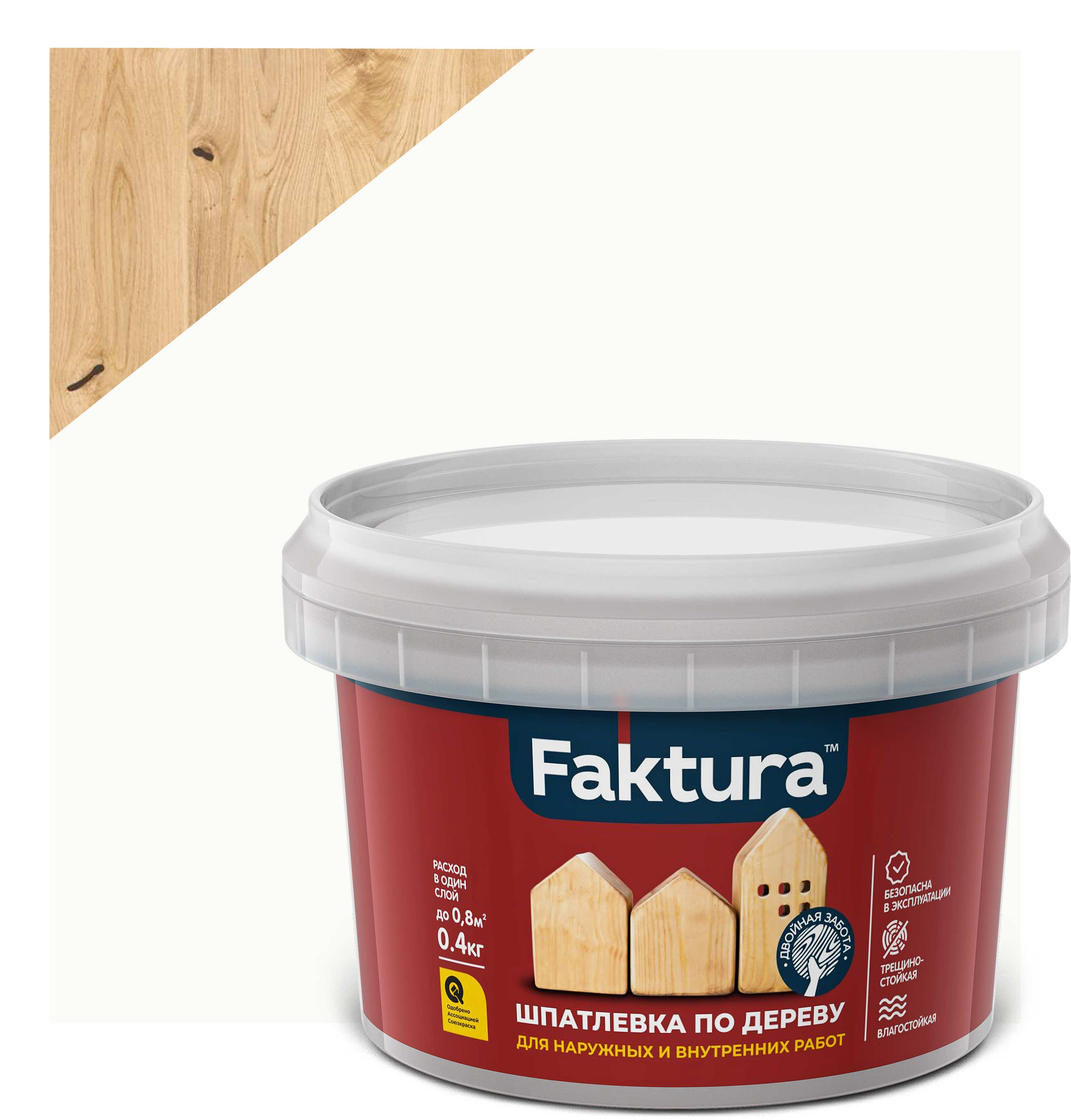 Изображение товара Шпатлевка FAKTURA по дереву белая, банка 0,4 кг