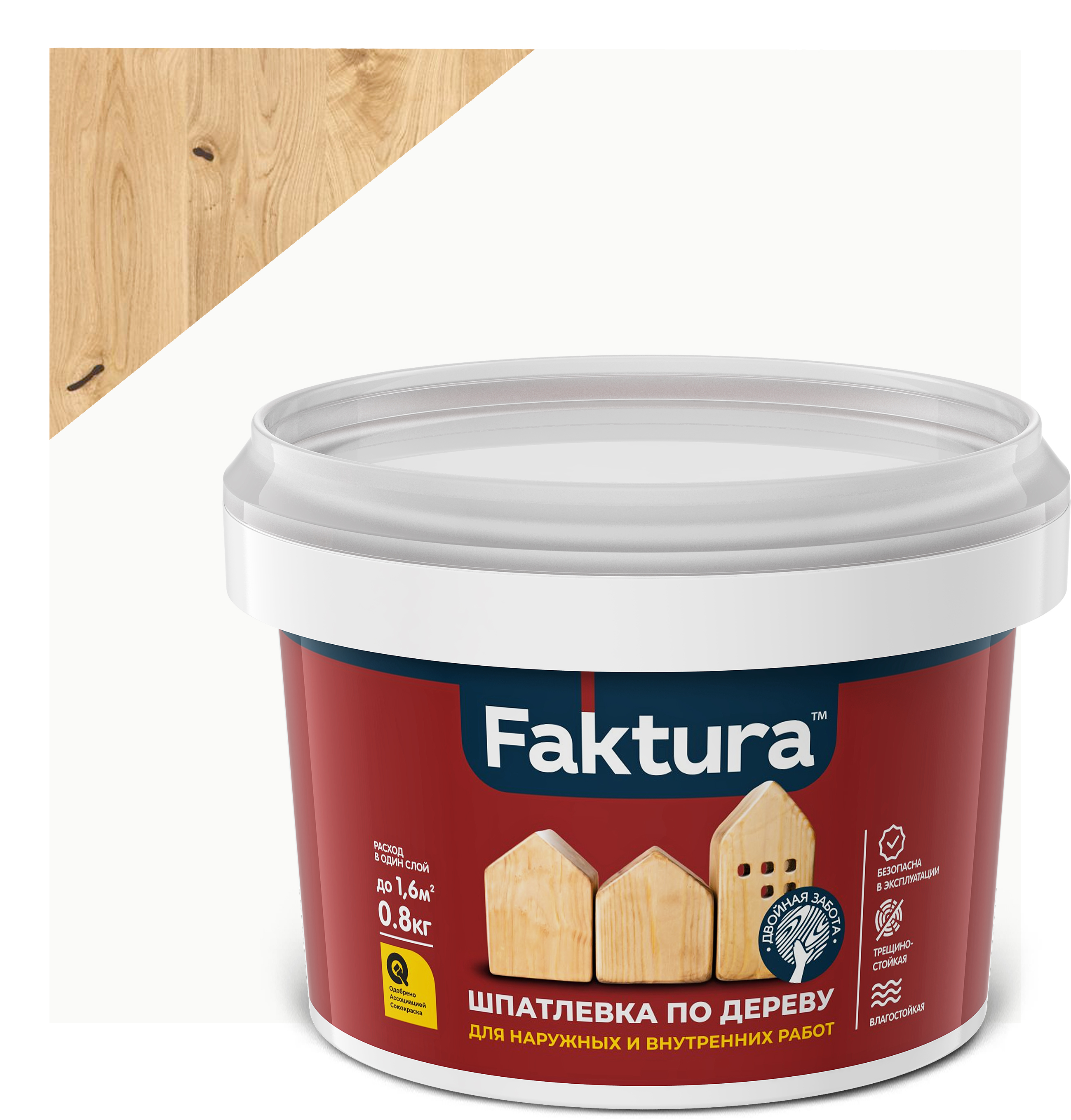 Изображение товара Шпатлевка FAKTURA по дереву белая, банка 0,8 кг
