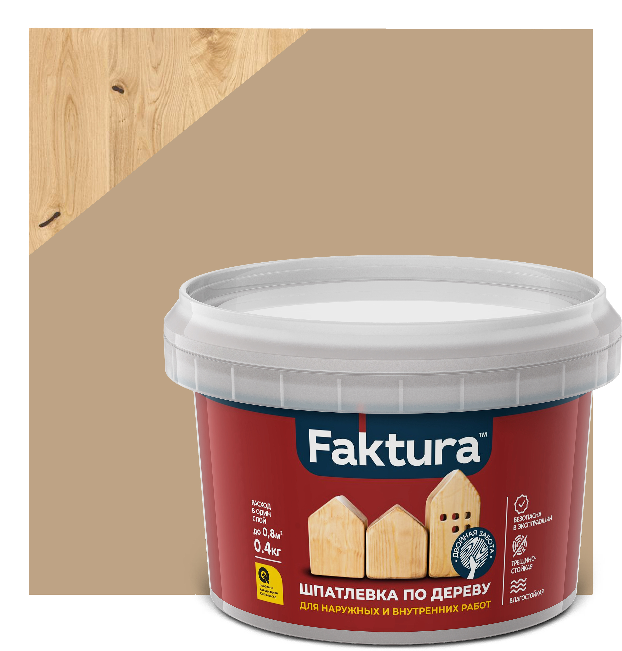 Изображение товара Шпатлевка FAKTURA по дереву береза, банка 0,4 кг