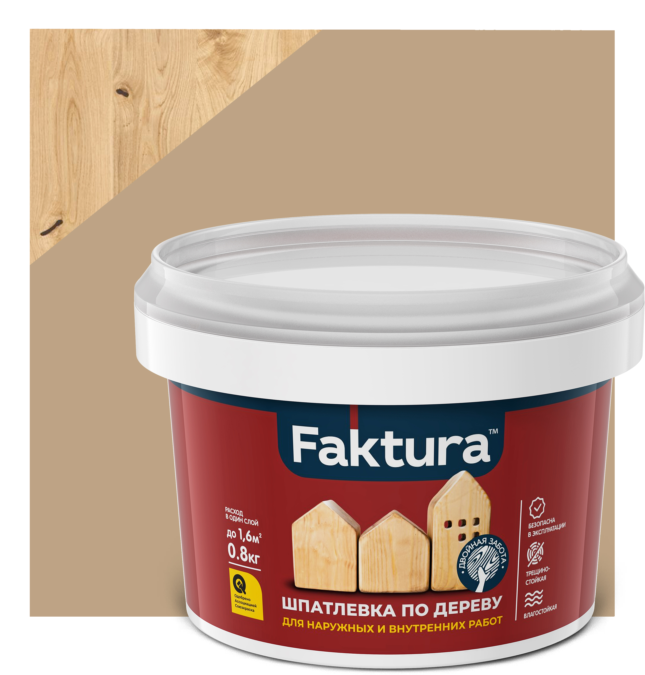Изображение товара Шпатлевка FAKTURA по дереву береза, банка 0,8 кг