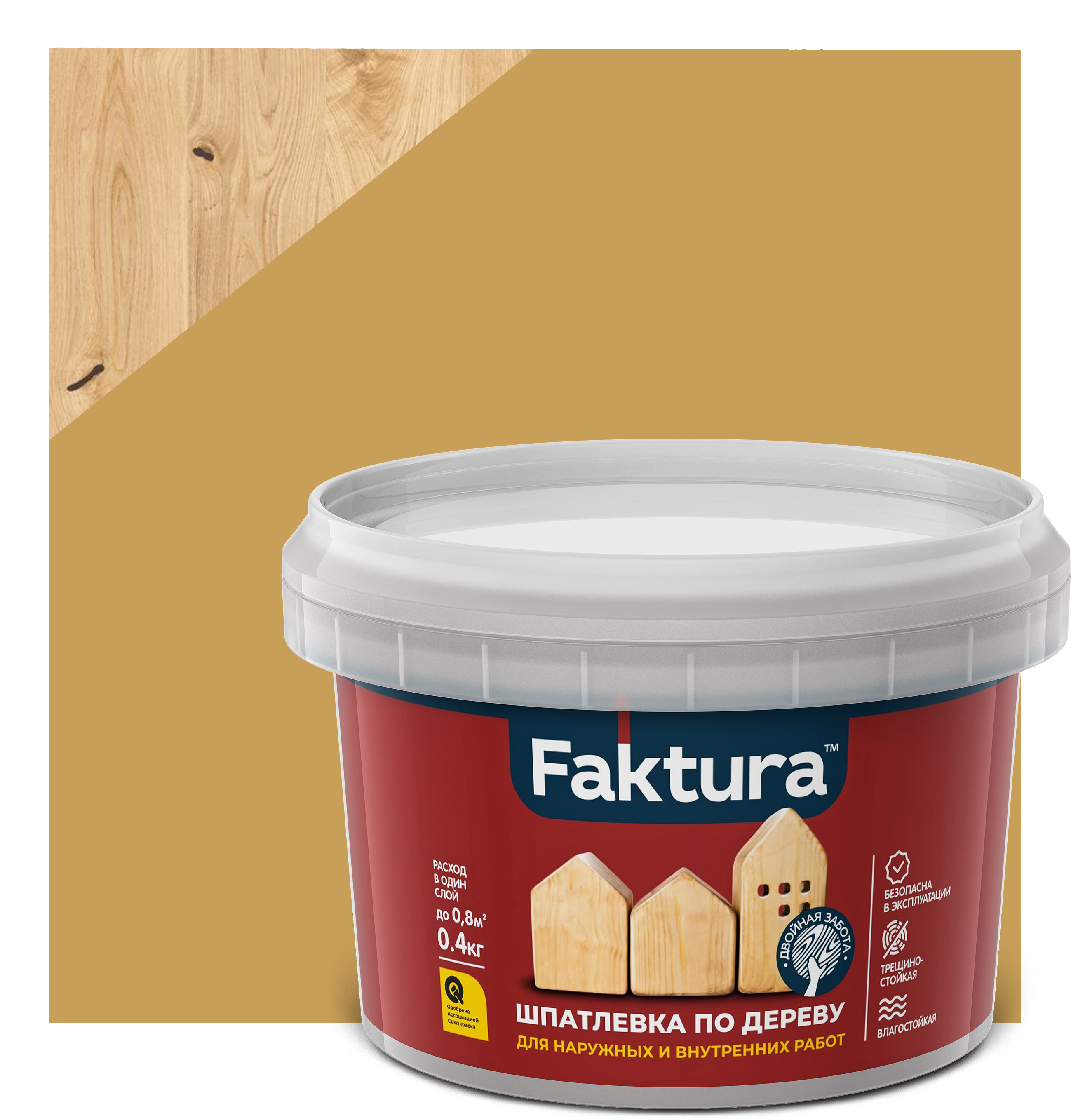 Изображение товара Шпатлевка FAKTURA по дереву дуб, банка 0,4 кг