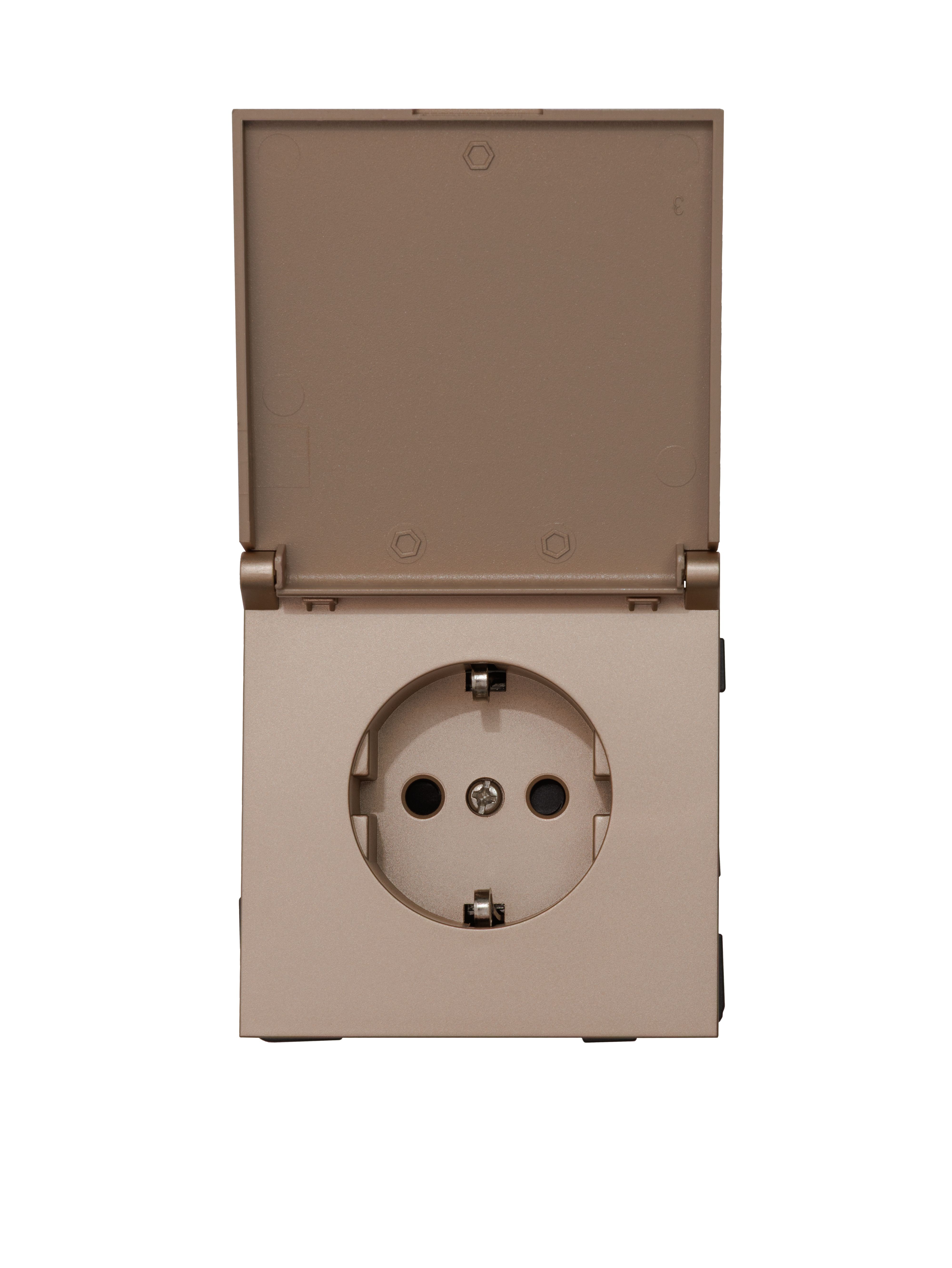 Изображение товара Розетка электросеть 1 пост ALTECH ENCORE IP44 шампань надежный монтаж