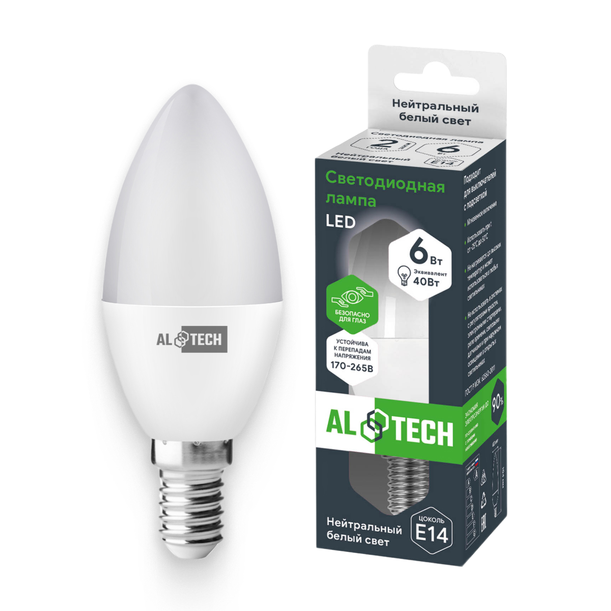 Изображение товара Светодиодная лампа ALTECH LED 6Вт E14 Свеча нейтральный свет 4000K
