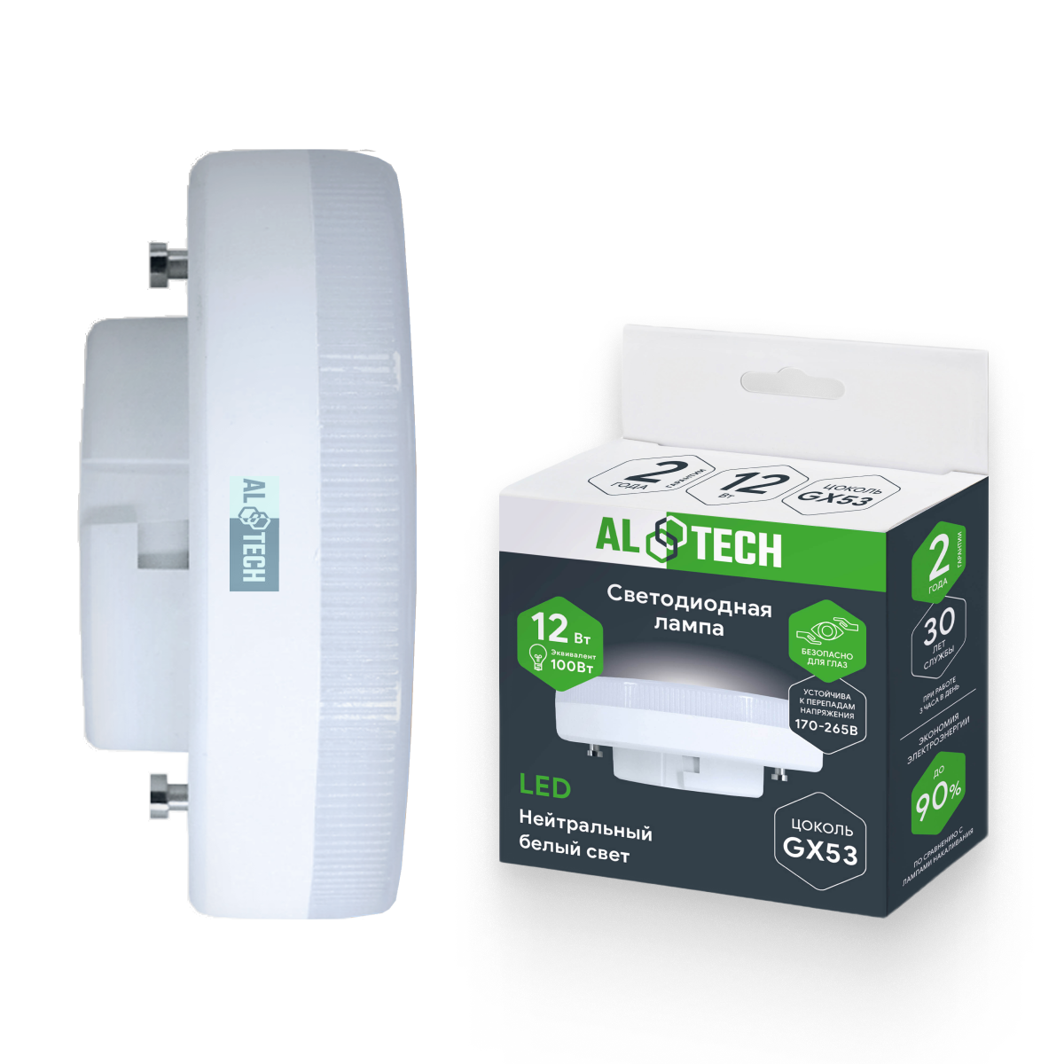Изображение товара Светодиодная лампа ALTECH LED 12Вт 4000К GX53 нейтральный свет