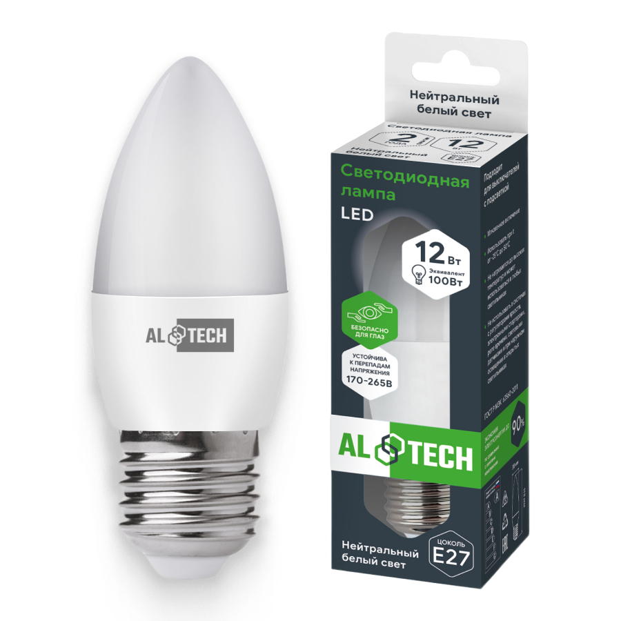 Изображение товара Светодиодная лампа ALTECH LED 12Вт 4000К E27 Свеча