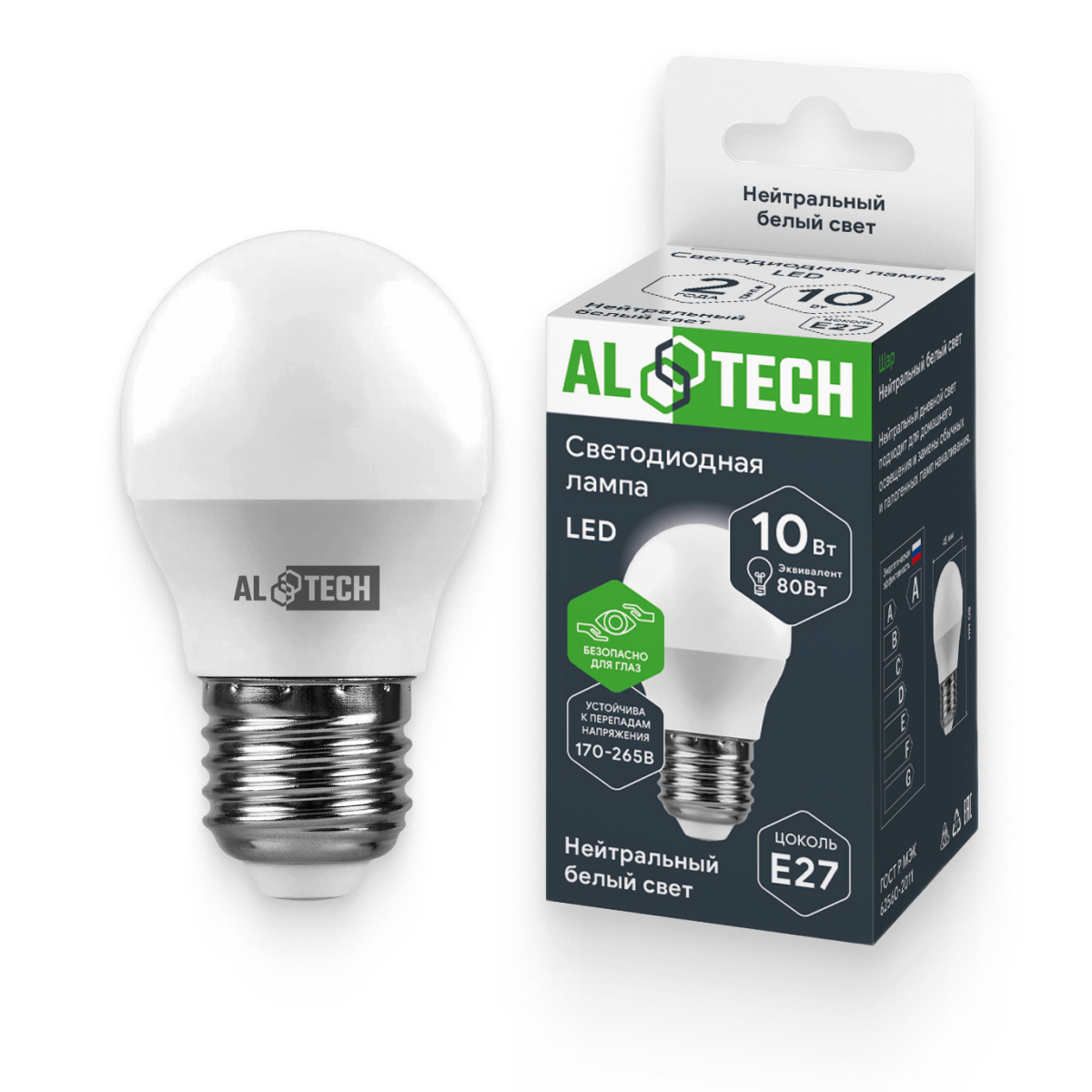 Изображение товара Лампочка светодиодная ALTECH LED 10Вт 4000К 900Лм E27 Шар