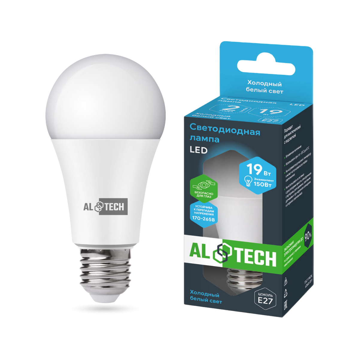 Изображение товара Лампочка светодиодная ALTECH LED 19Вт 6500К 1560Лм E27 Груша