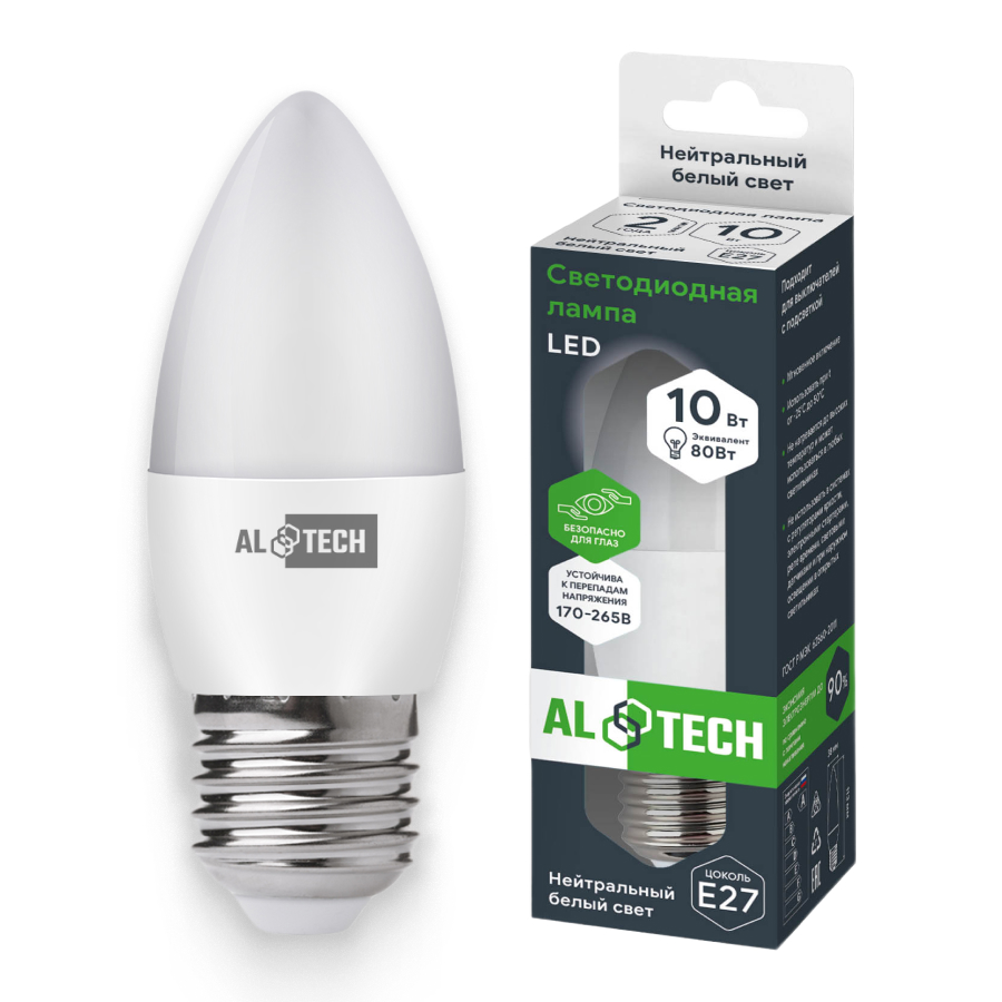 Изображение товара Лампочка светодиодная ALTECH LED 10Вт 4000К E27 Свеча