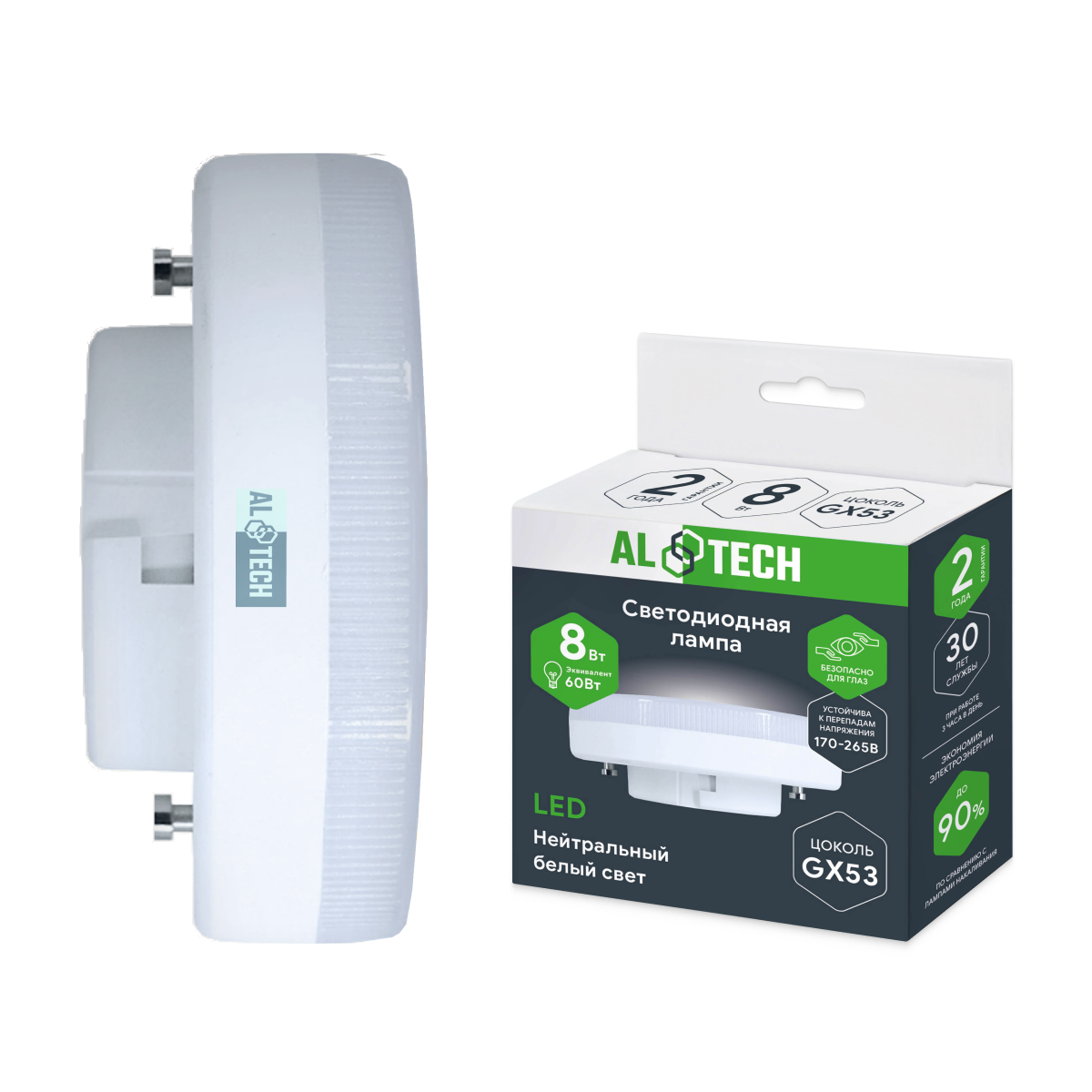 Изображение товара Светодиодная лампа ALTECH LED 8Вт GX53 4000K нейтральный свет