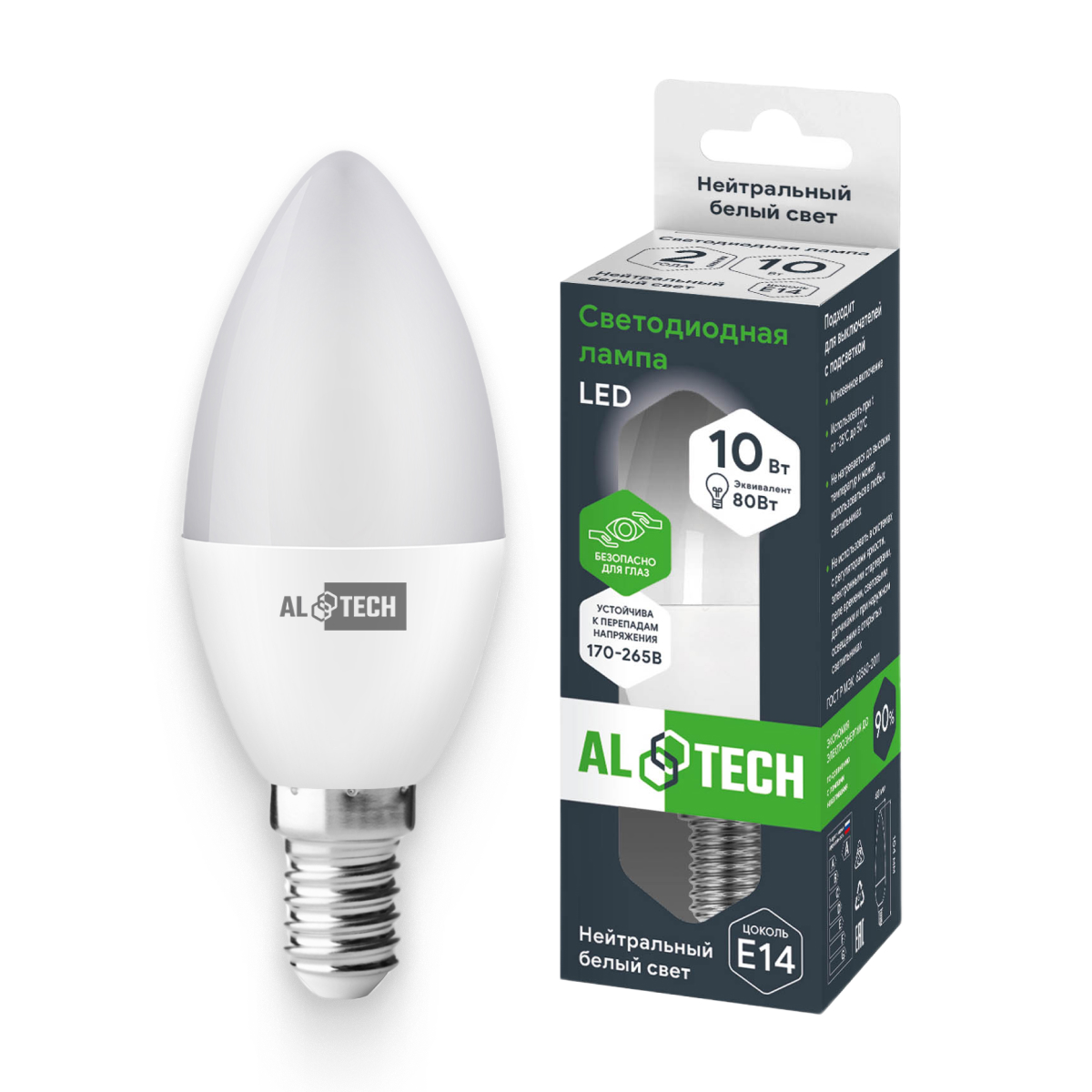 Изображение товара Лампочка светодиодная ALTECH LED 10Вт 4000К 960Лм E14 Свеча